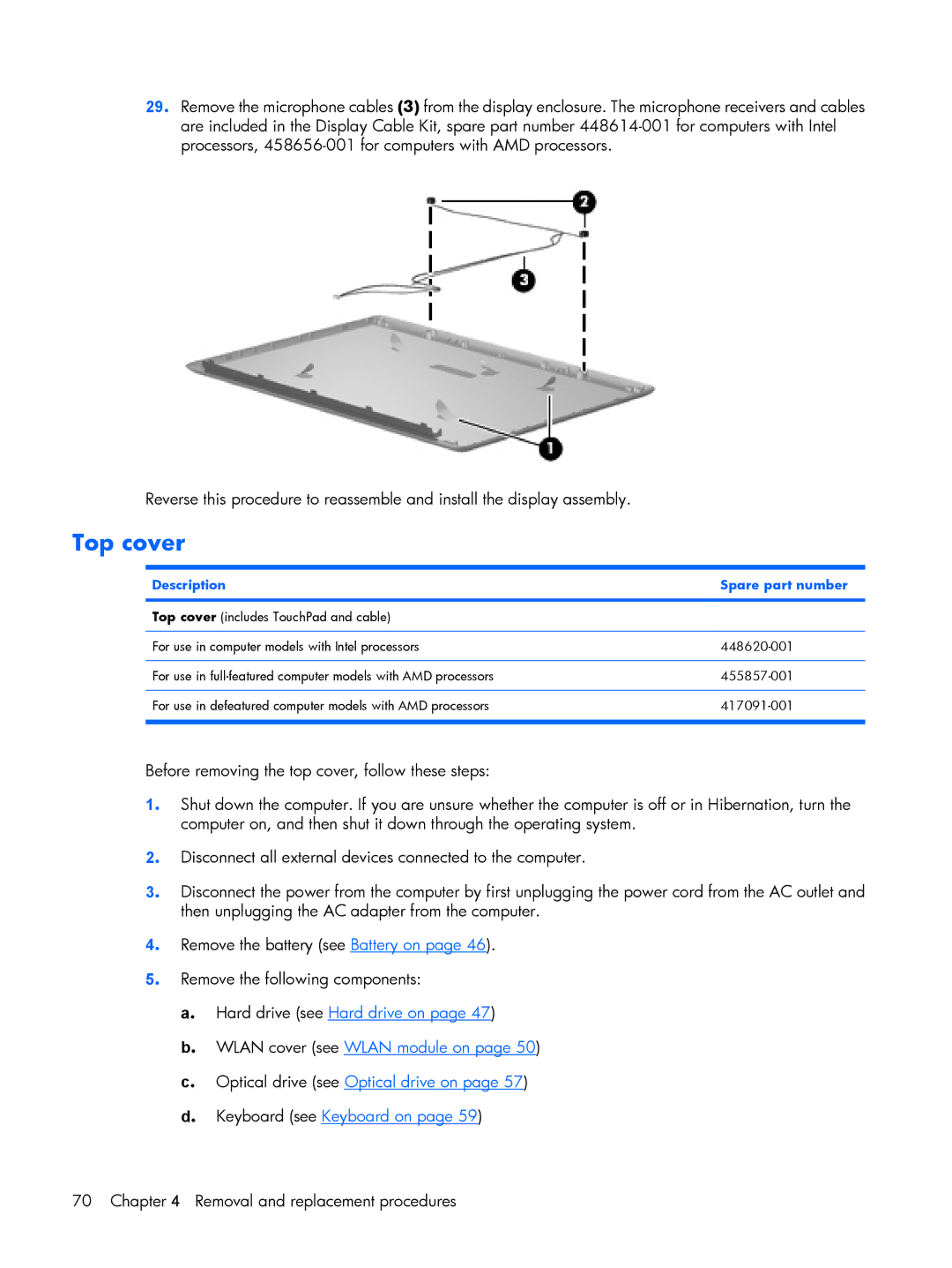 Compaq V3500 manual Top cover, Description Spare part number 