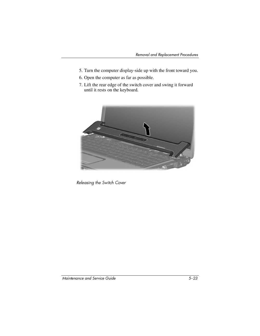 Compaq V6000 manual Releasing the Switch Cover 