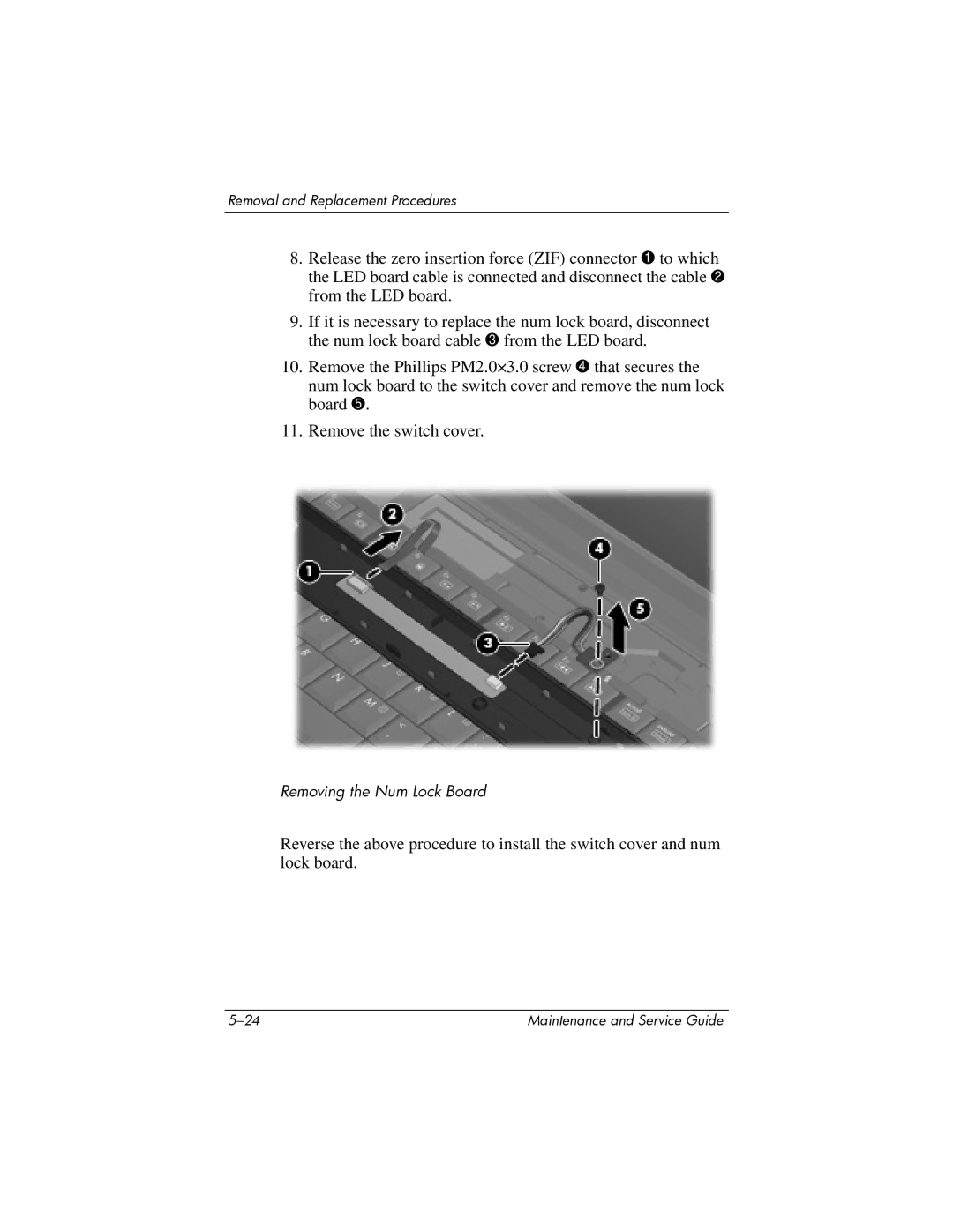 Compaq V6000 manual Removing the Num Lock Board 