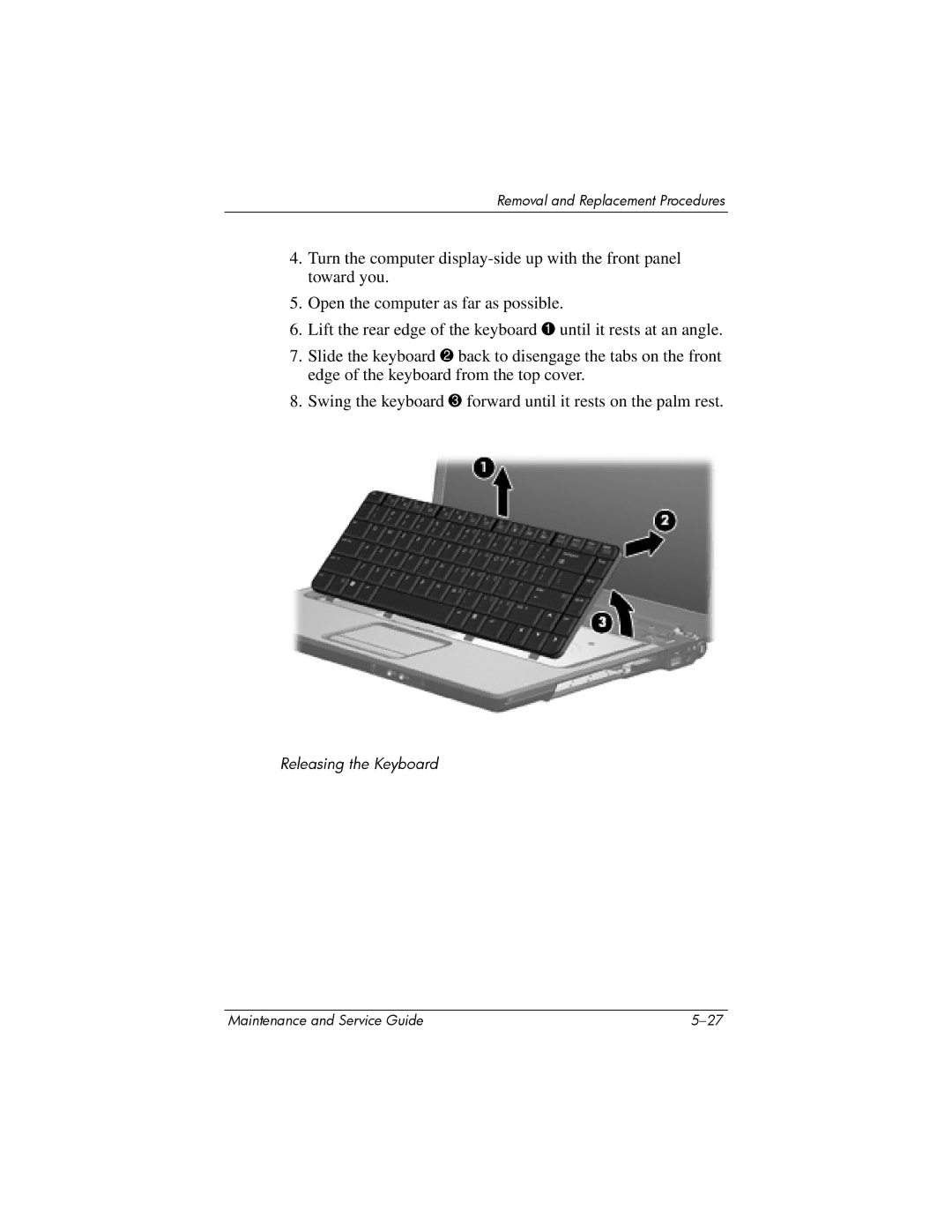 Compaq V6000 manual Releasing the Keyboard 