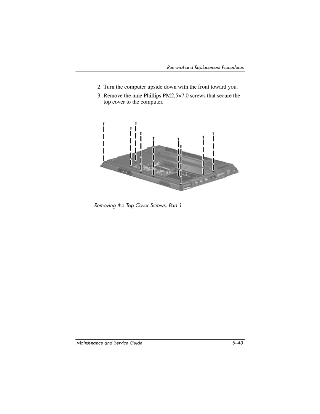 Compaq V6000 manual Removing the Top Cover Screws, Part 