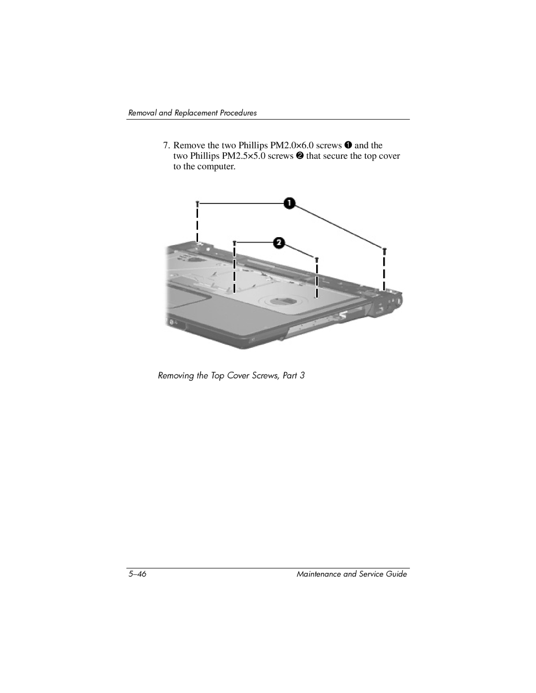 Compaq V6000 manual Removing the Top Cover Screws, Part 