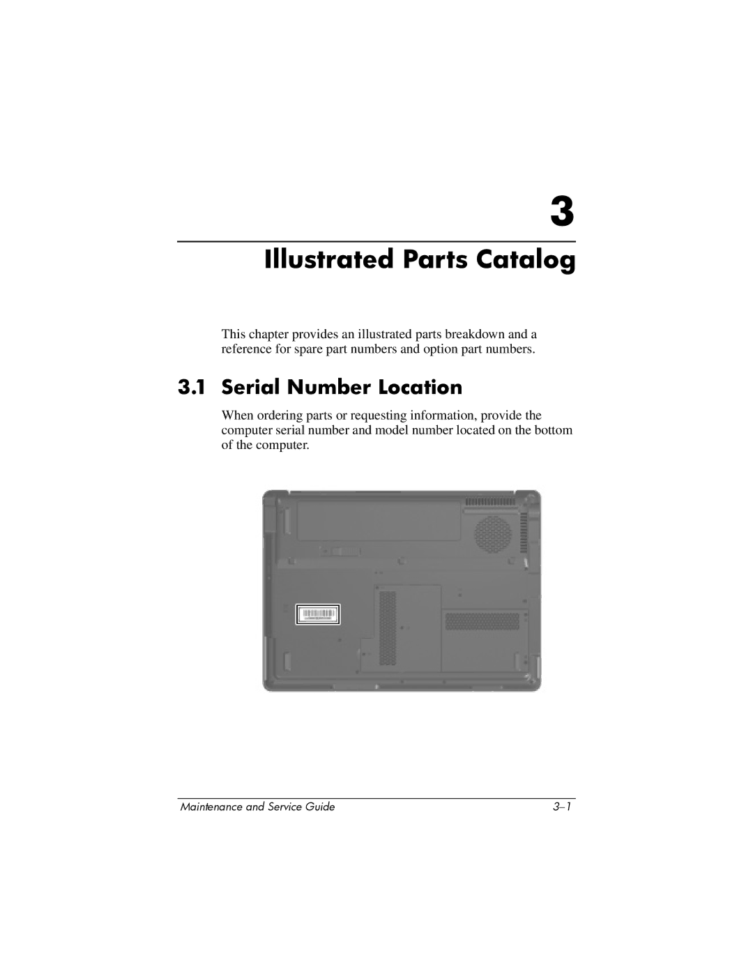 Compaq V6000 manual Illustrated Parts Catalog, Serial Number Location 