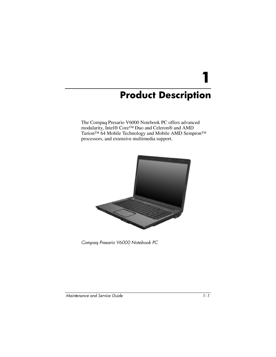 Compaq V6000 manual Product Description 