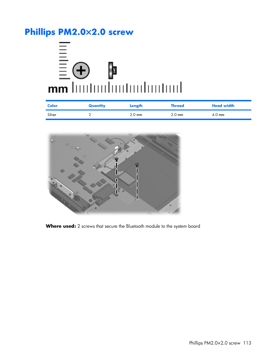 Compaq V6500, V6600 manual Phillips PM2.0×2.0 screw 