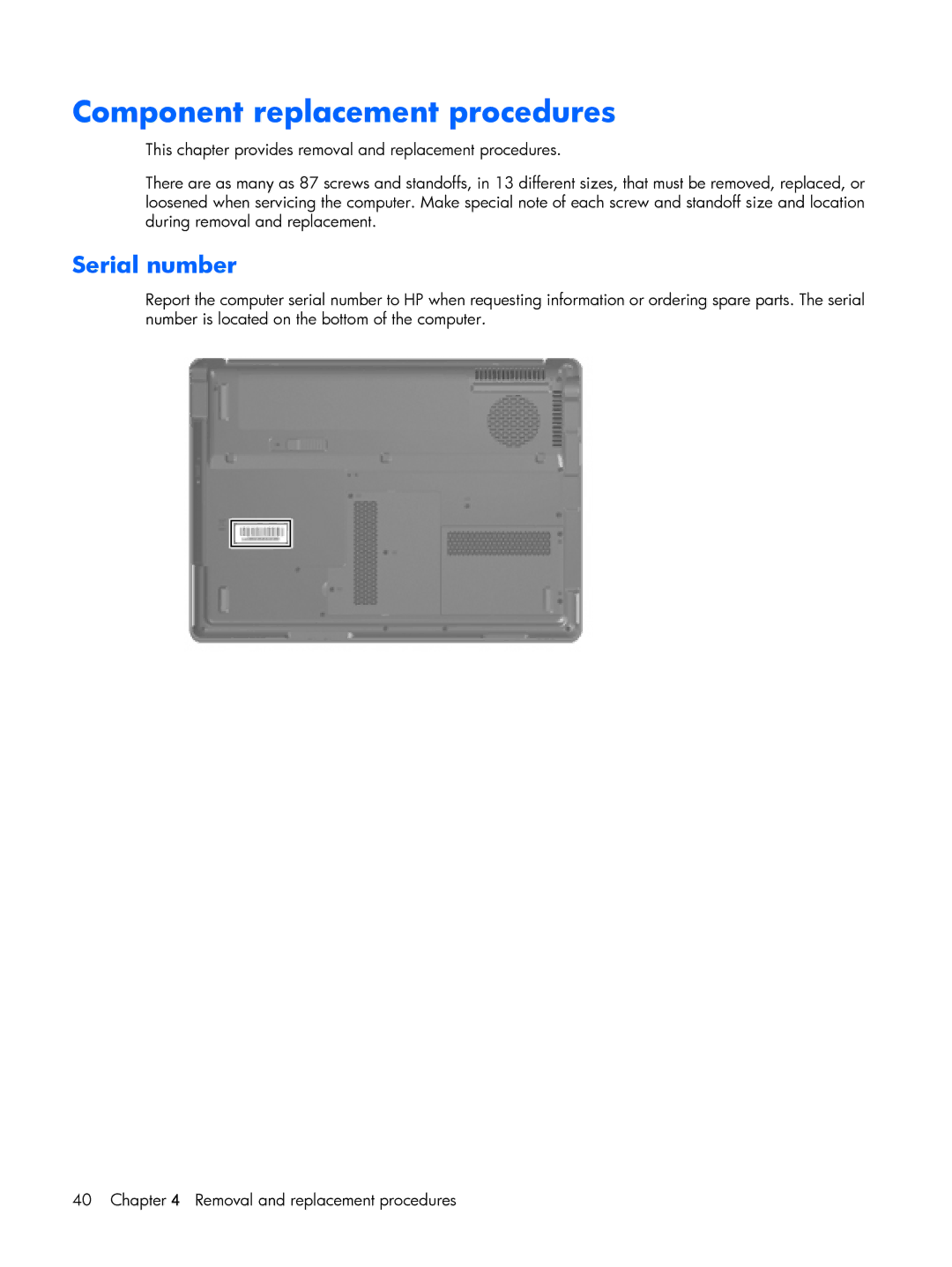 Compaq V6600, V6500 manual Component replacement procedures, Serial number 