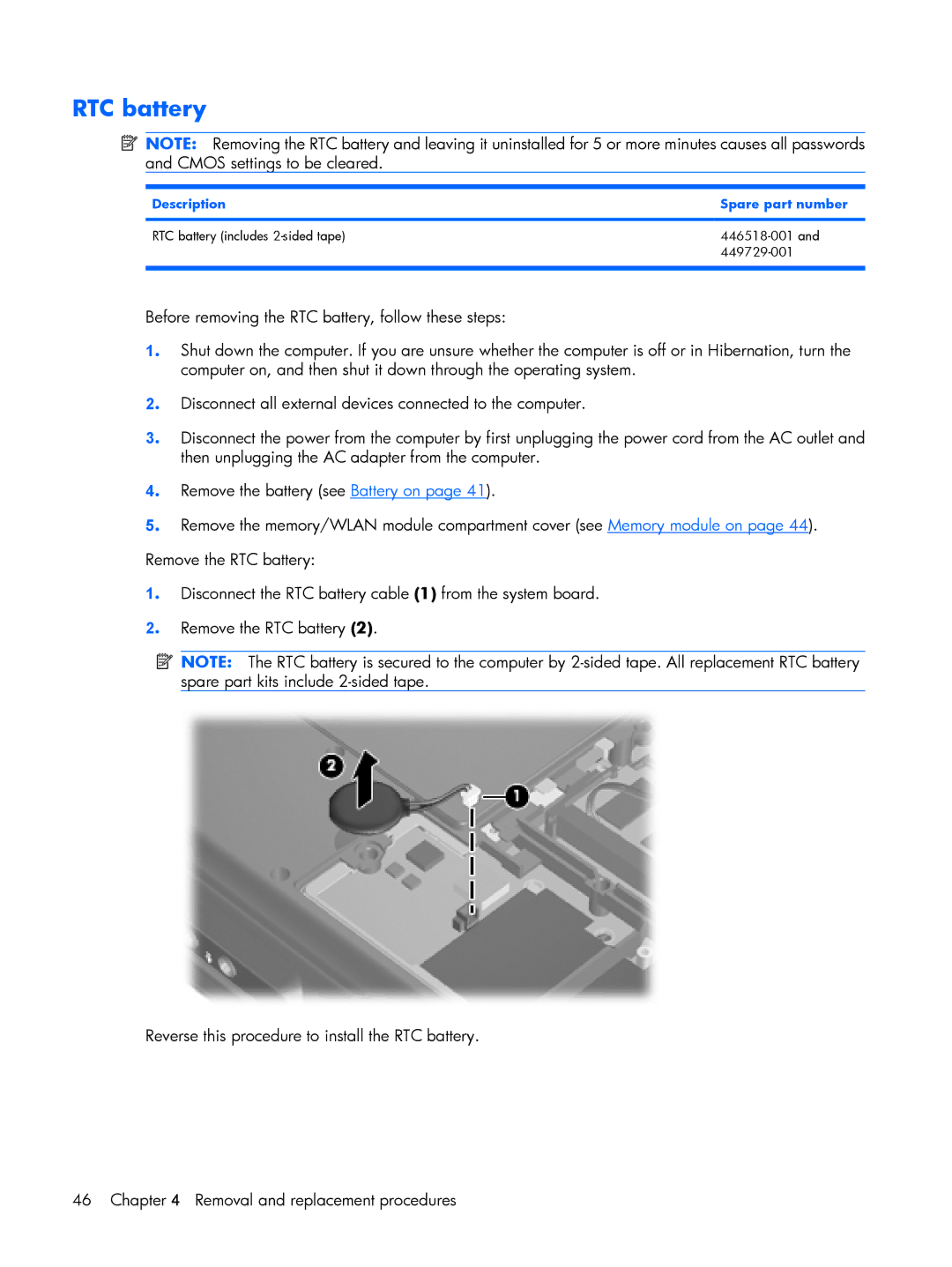 Compaq V6600, V6500 manual RTC battery 