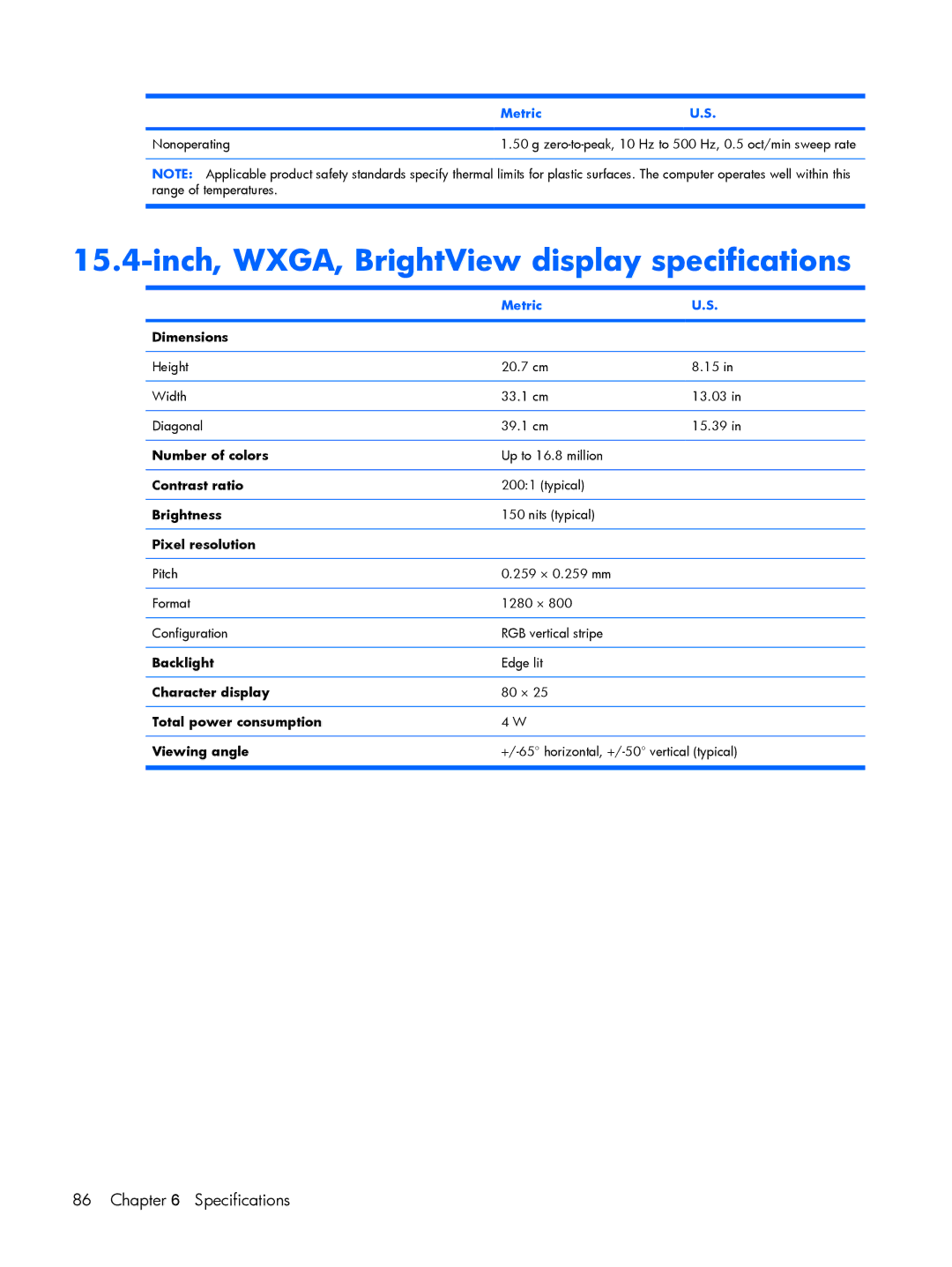 Compaq V6600, V6500 manual Inch, WXGA, BrightView display specifications 