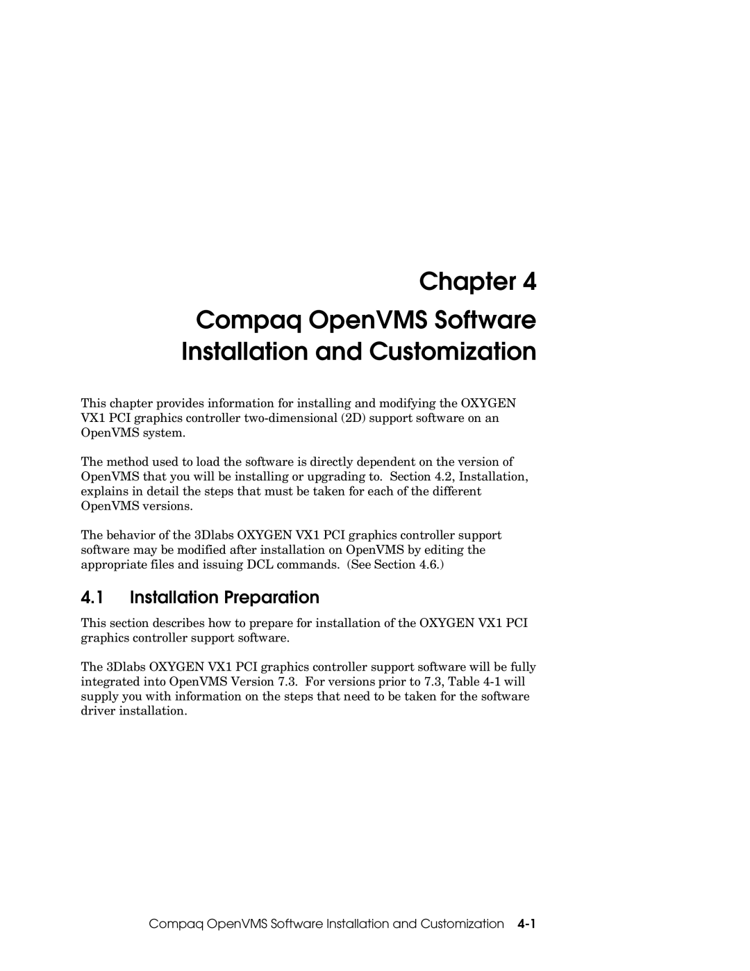 Compaq VX1 manual Installation Preparation, Compaq OpenVMS Software Installation and Customization 