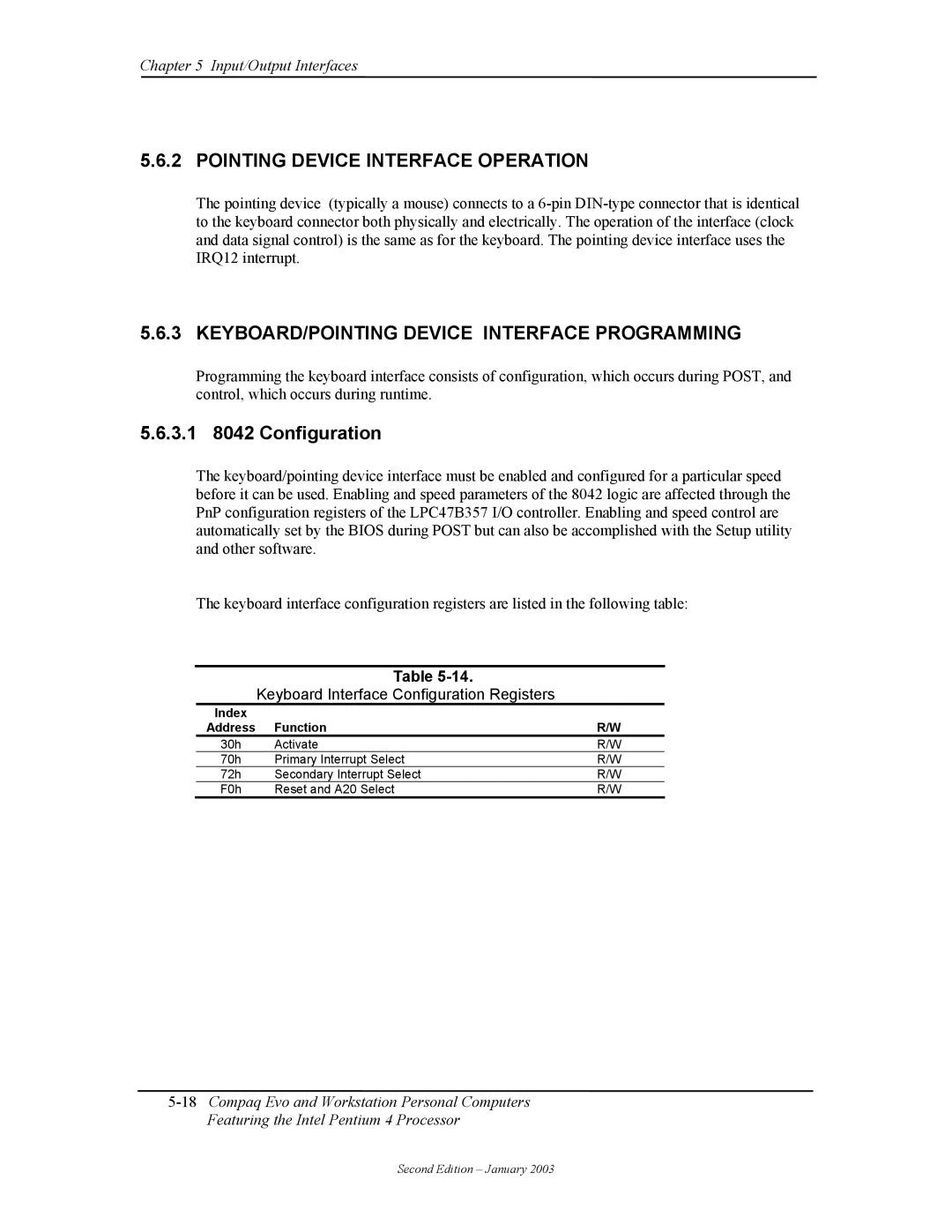 Compaq W4000 Pointing Device Interface Operation, KEYBOARD/POINTING Device Interface Programming, 3.1 8042 Configuration 