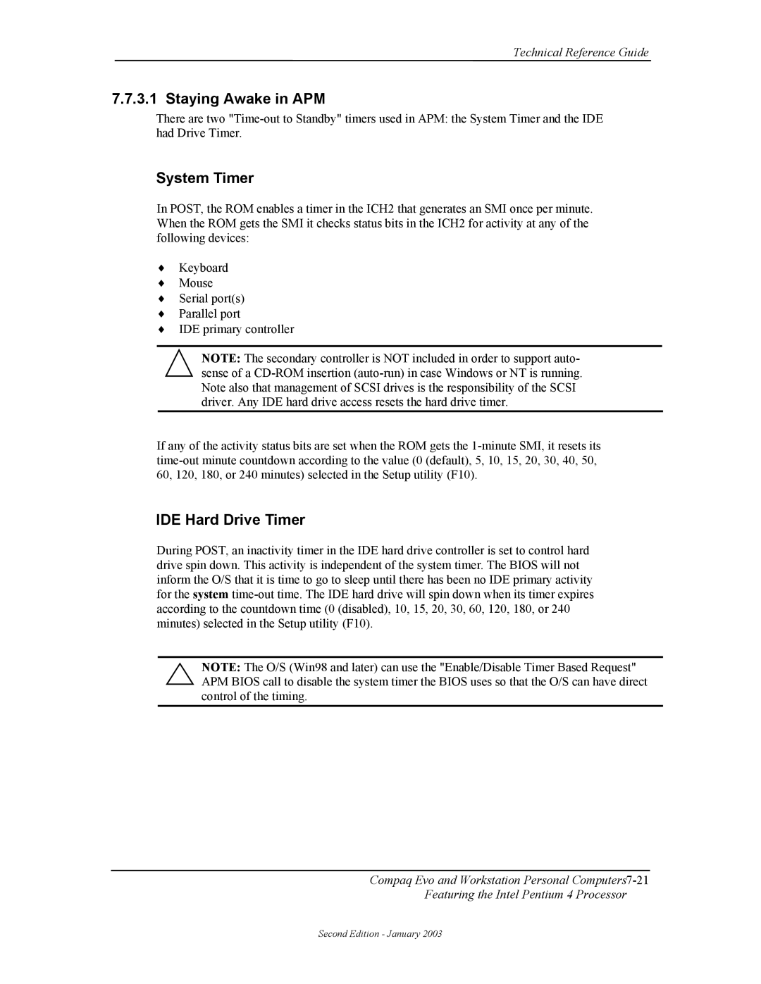 Compaq W4000 manual Staying Awake in APM, System Timer 