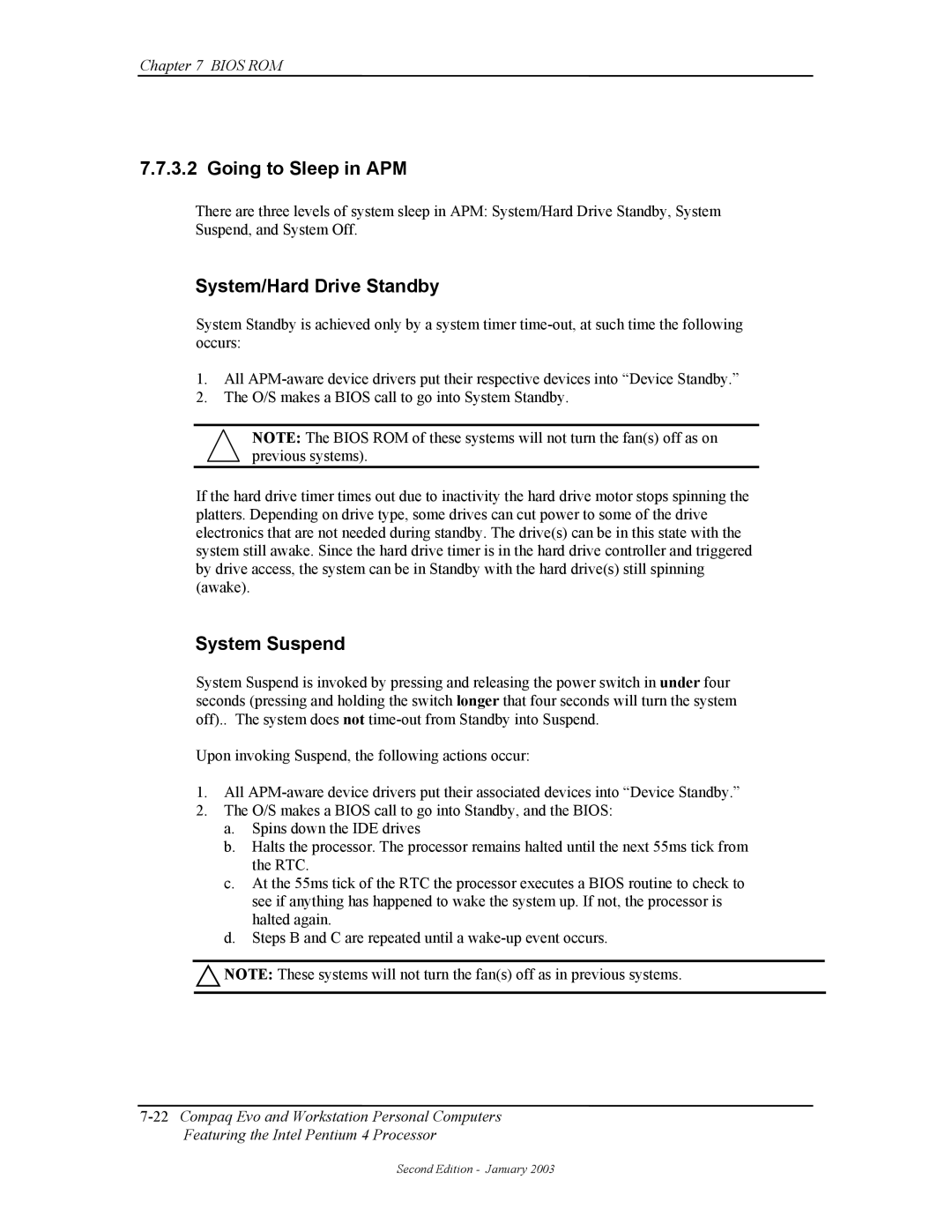 Compaq W4000 manual Going to Sleep in APM, System/Hard Drive Standby, System Suspend 