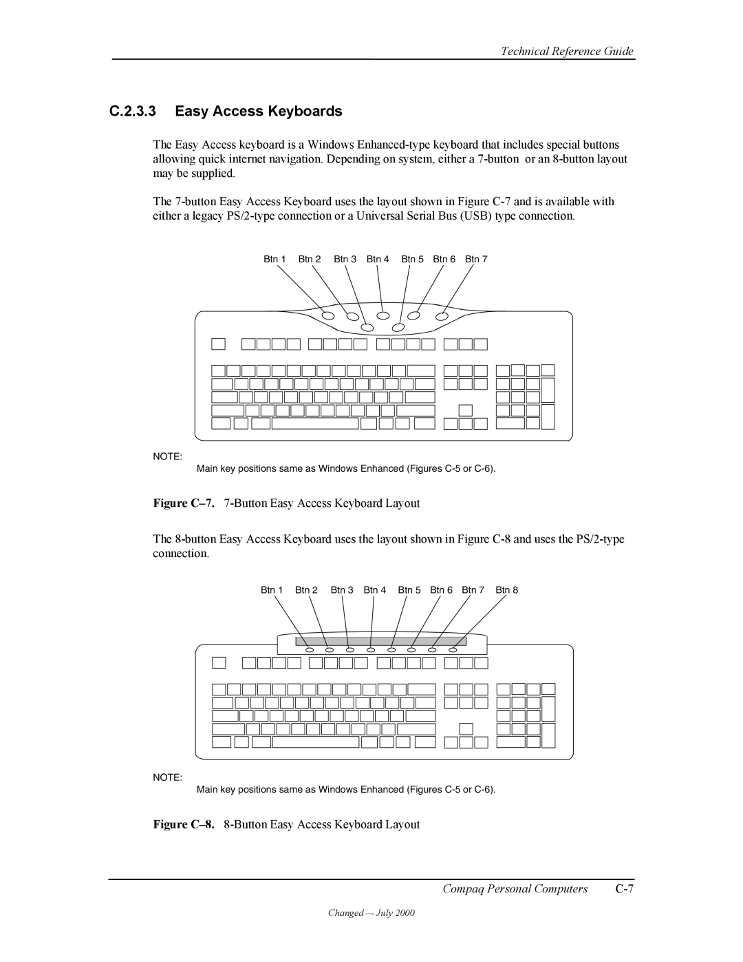 Compaq W4000 manual Easy Access Keyboards, Figure C-8.8-Button Easy Access Keyboard Layout 