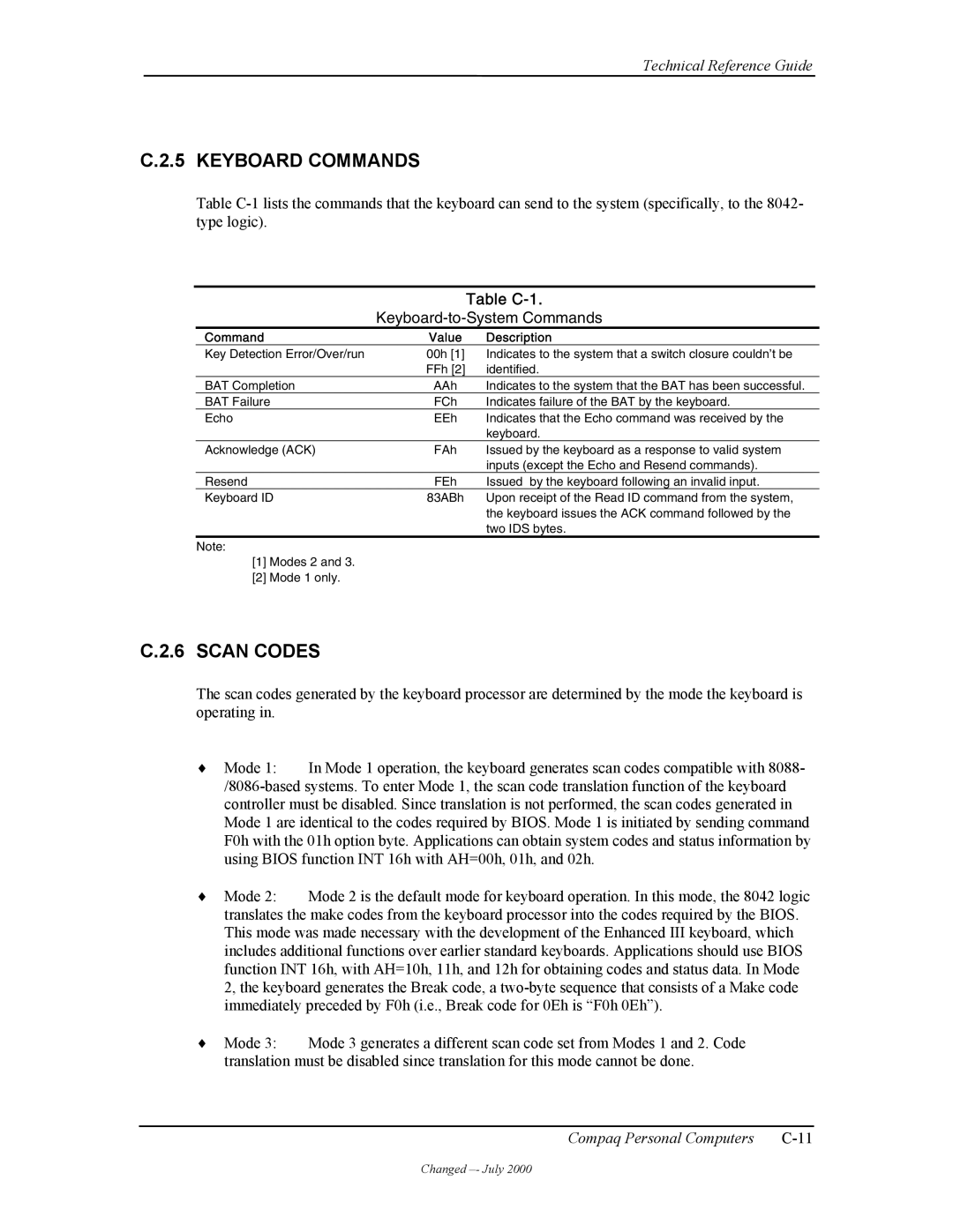 Compaq W4000 manual Keyboard Commands, Scan Codes, Table C-1, Keyboard-to-System Commands 