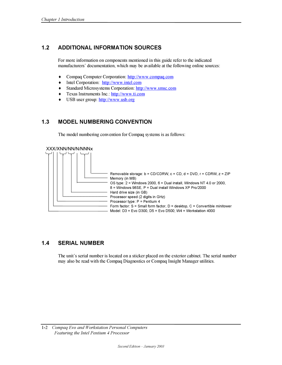 Compaq W4000 manual Additional Information Sources, Model Numbering Convention, Serial Number, XXX/XNN/NN/N/NNNx 