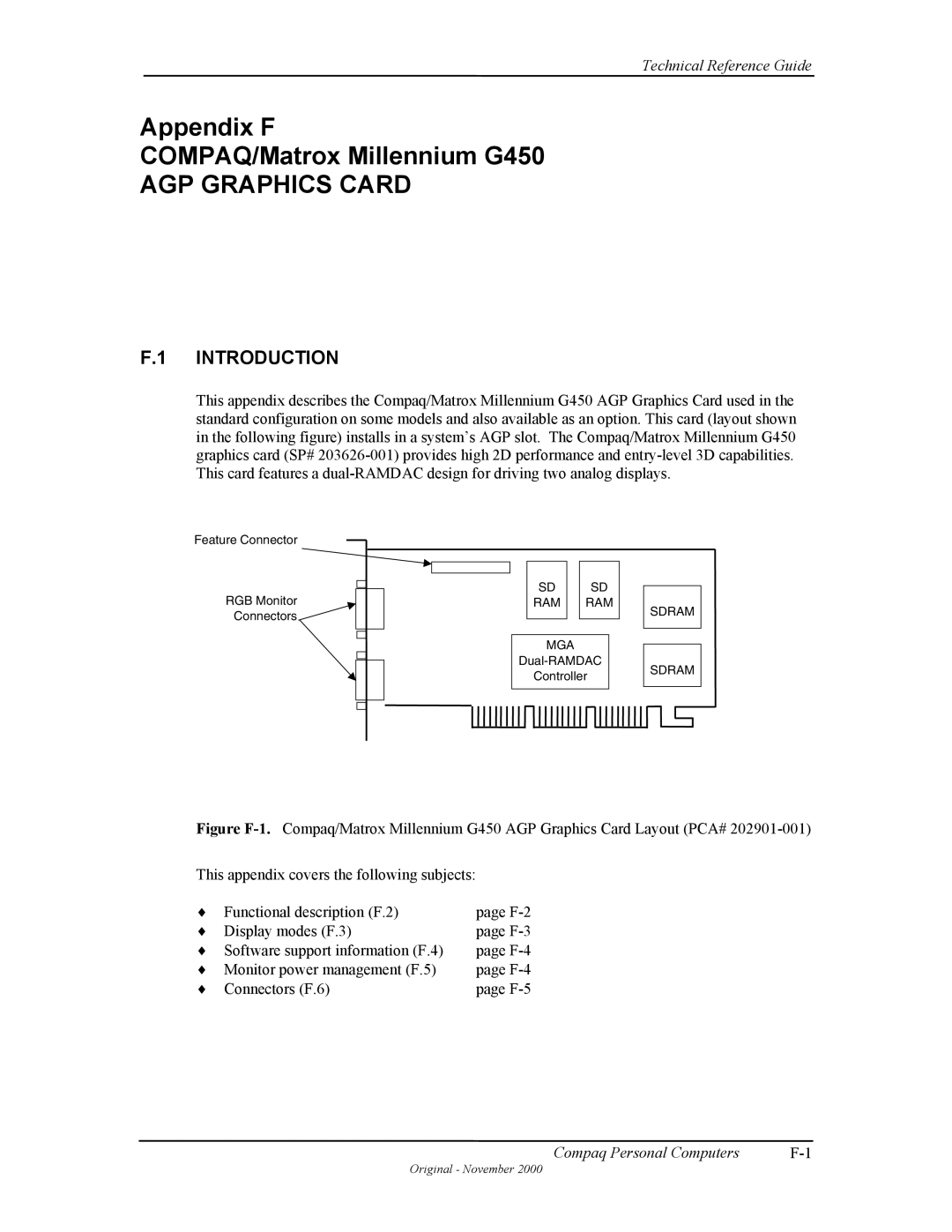Compaq W4000 manual Appendix F COMPAQ/Matrox Millennium G450 
