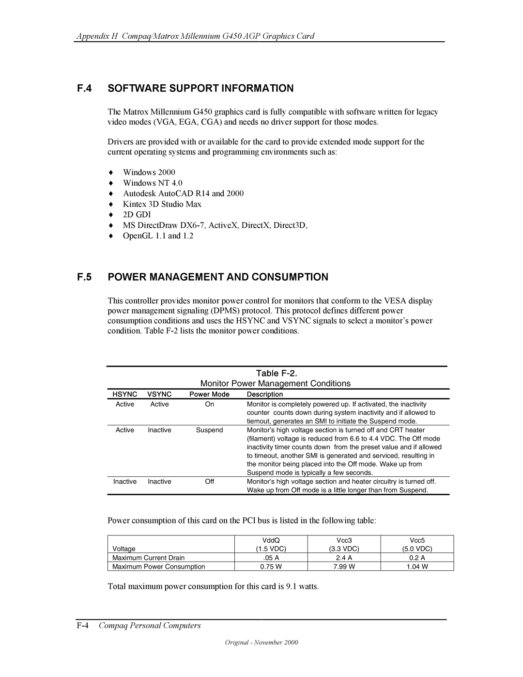 Compaq W4000 manual Software Support Information, Table F-2 