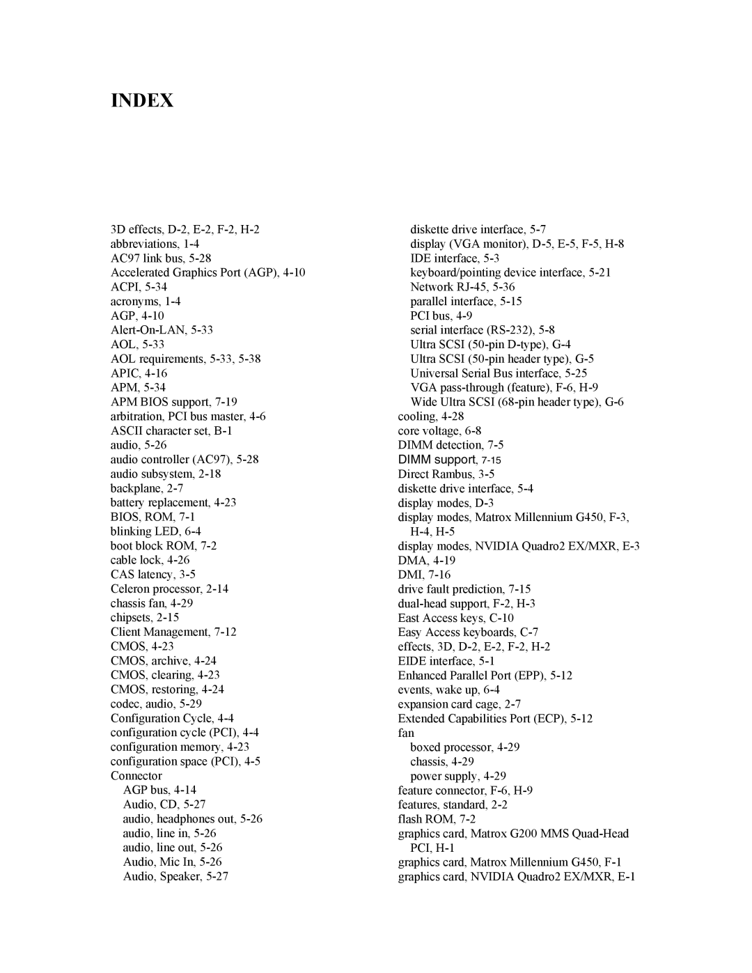 Compaq W4000 manual Index, Dimm support 