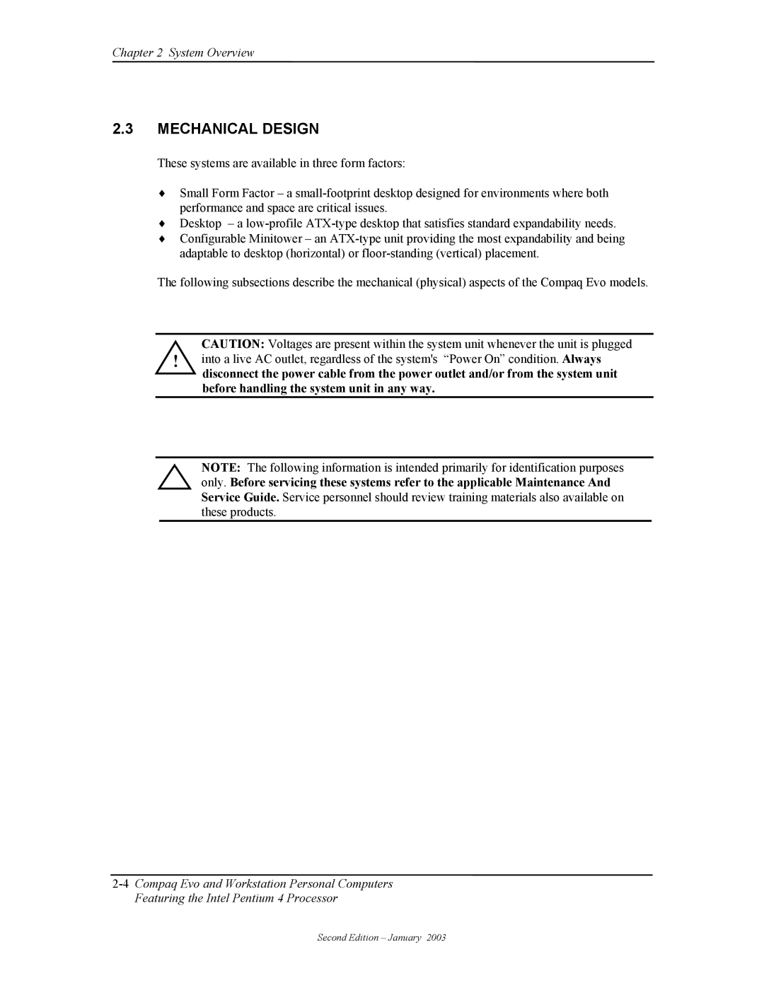 Compaq W4000 manual Mechanical Design 