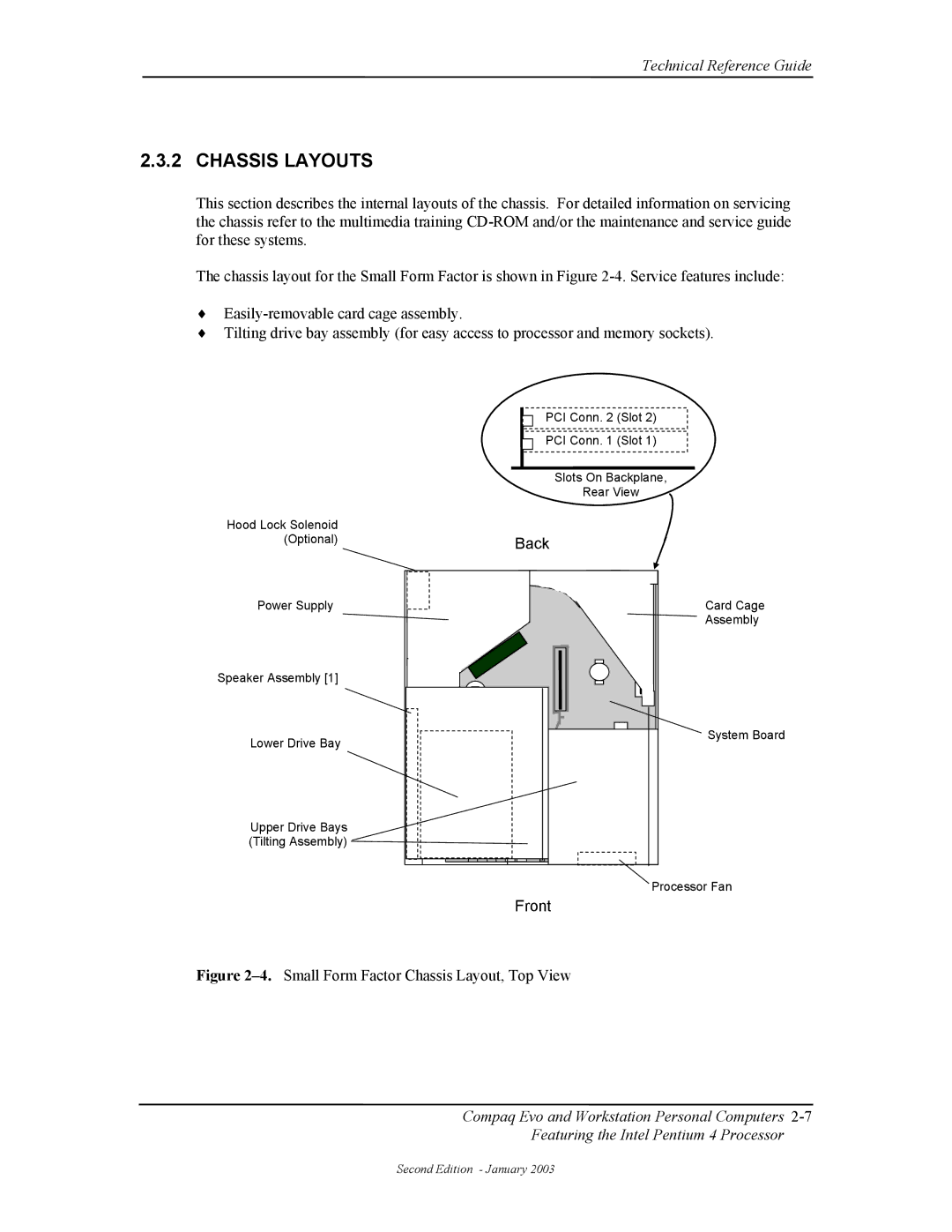 Compaq W4000 manual Chassis Layouts, Back, Front 