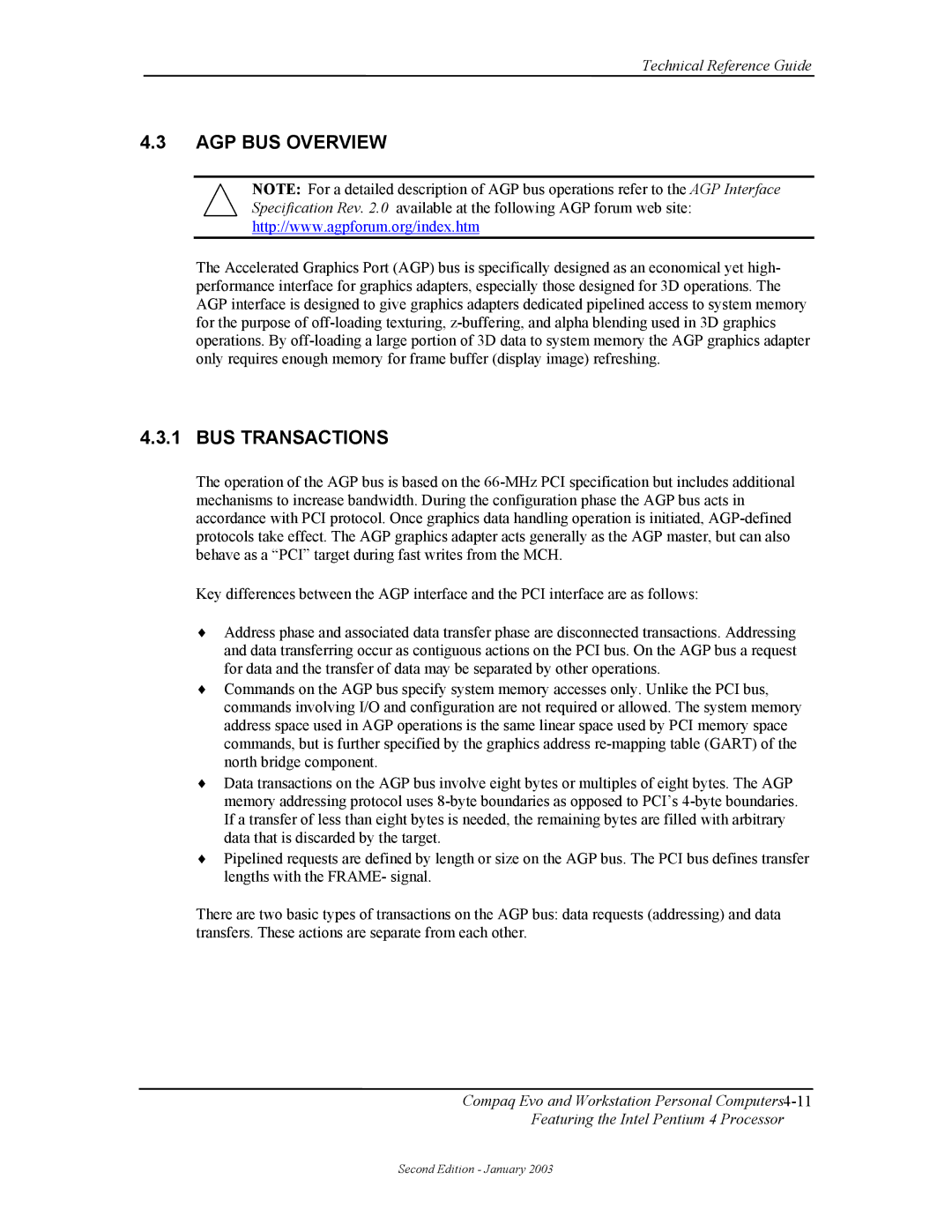 Compaq W4000 manual AGP BUS Overview, BUS Transactions 