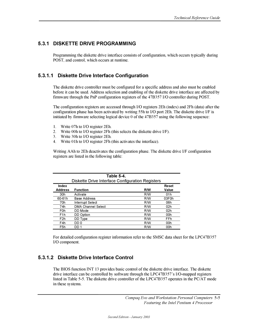 Compaq W4000 manual Diskette Drive Programming, Diskette Drive Interface Configuration, Diskette Drive Interface Control 