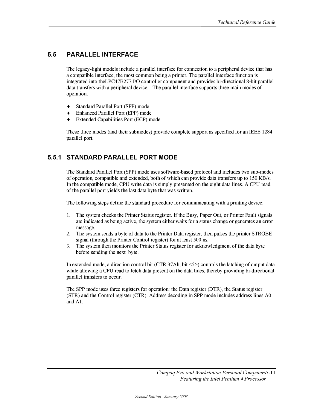 Compaq W4000 manual Parallel Interface, Standard Parallel Port Mode 