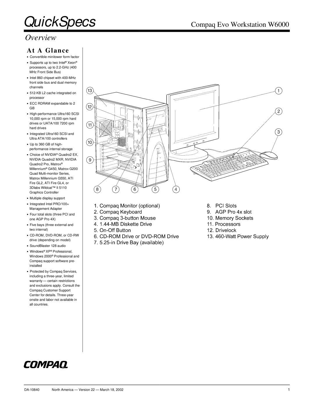 Compaq W6000 warranty QuickSpecs, Overview 