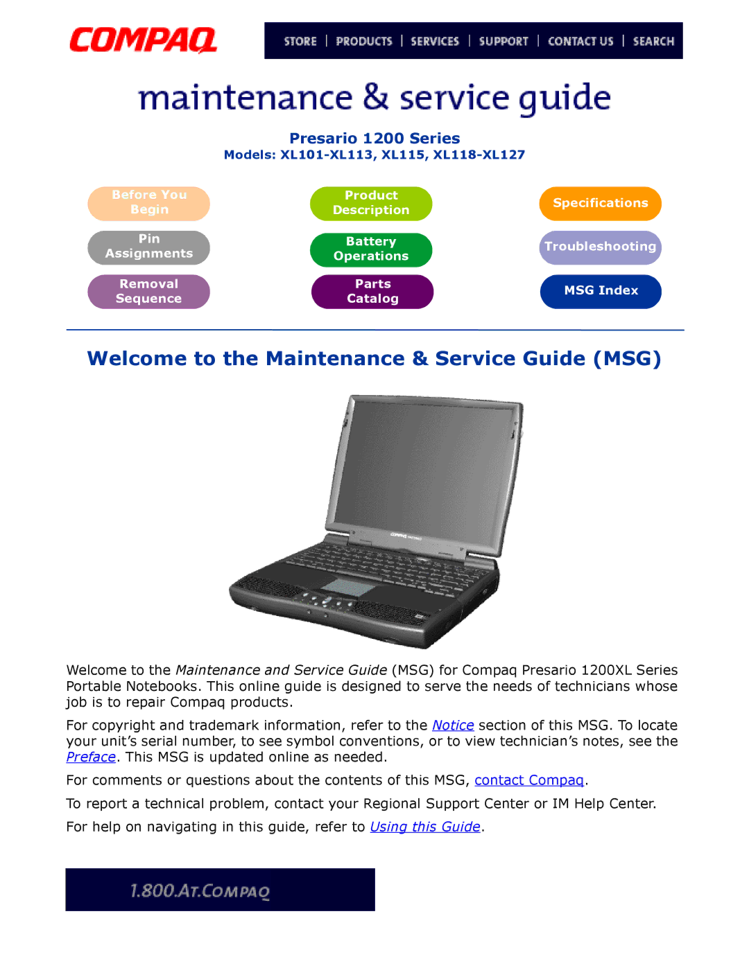 Compaq XL118-XL127, XL115, XL101-XL113 manual Welcome to the Maintenance & Service Guide MSG 