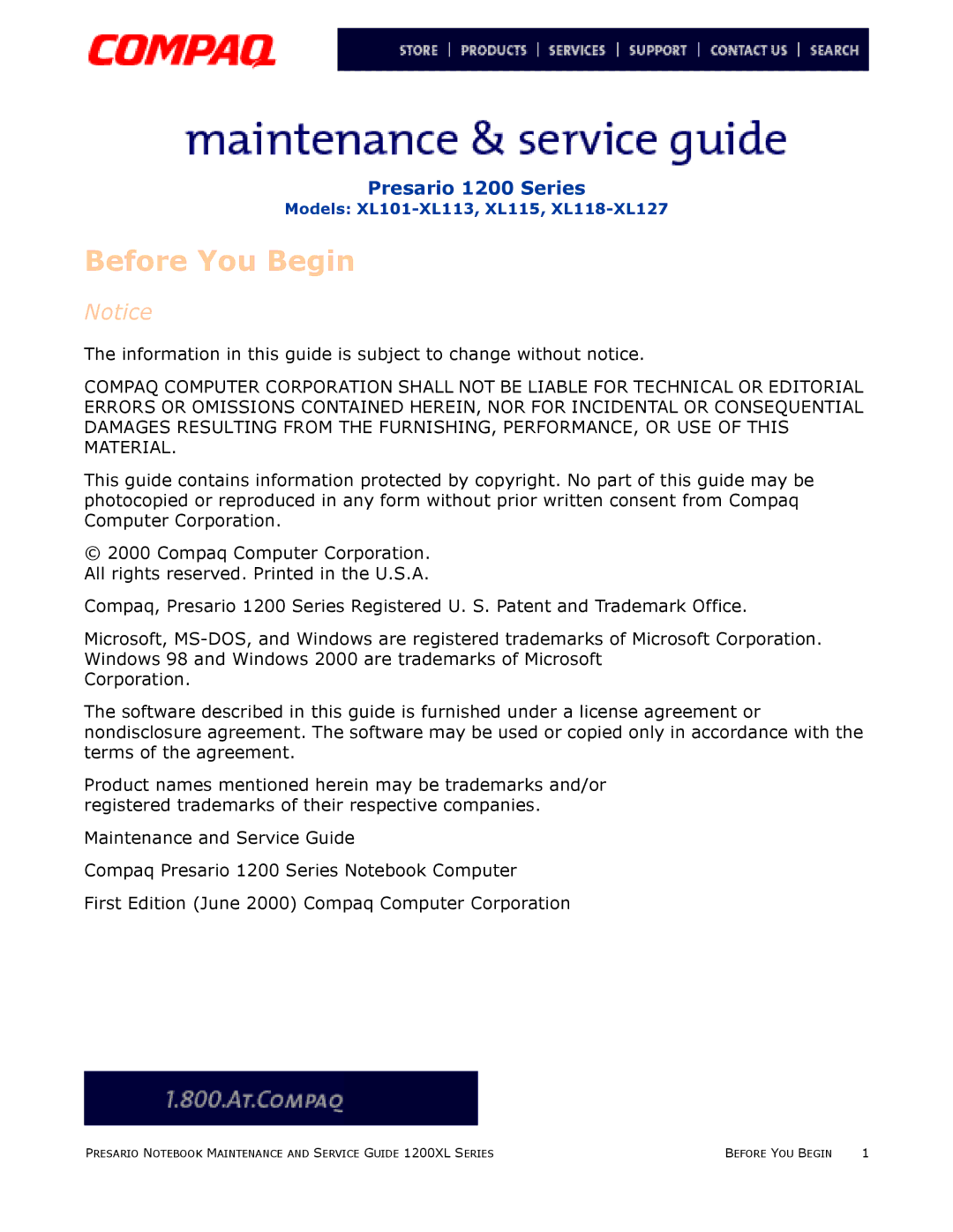 Compaq XL115, XL118-XL127, XL101-XL113 manual Before You Begin 