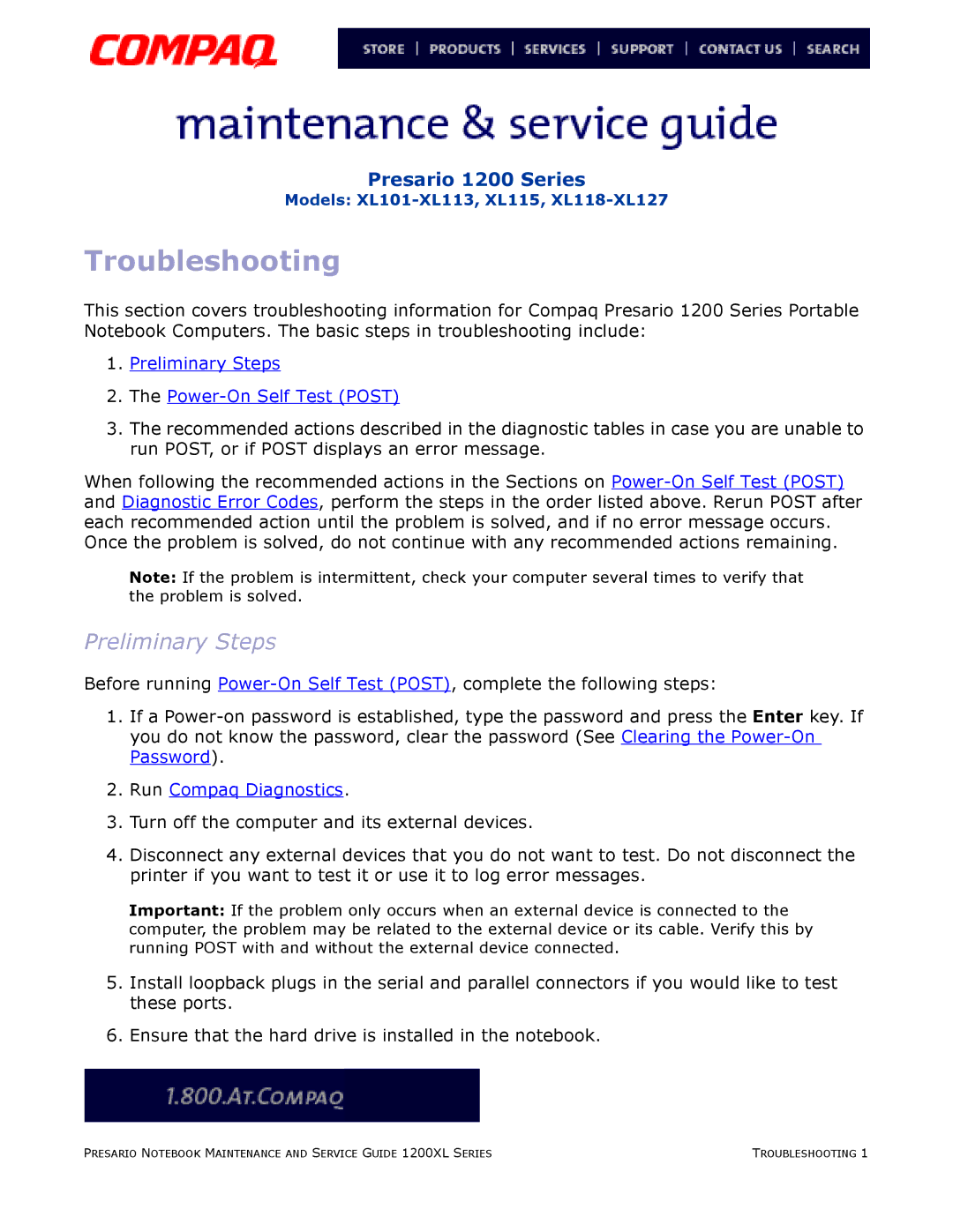 Compaq XL118-XL127, XL115, XL101-XL113 manual Troubleshooting, Preliminary Steps 