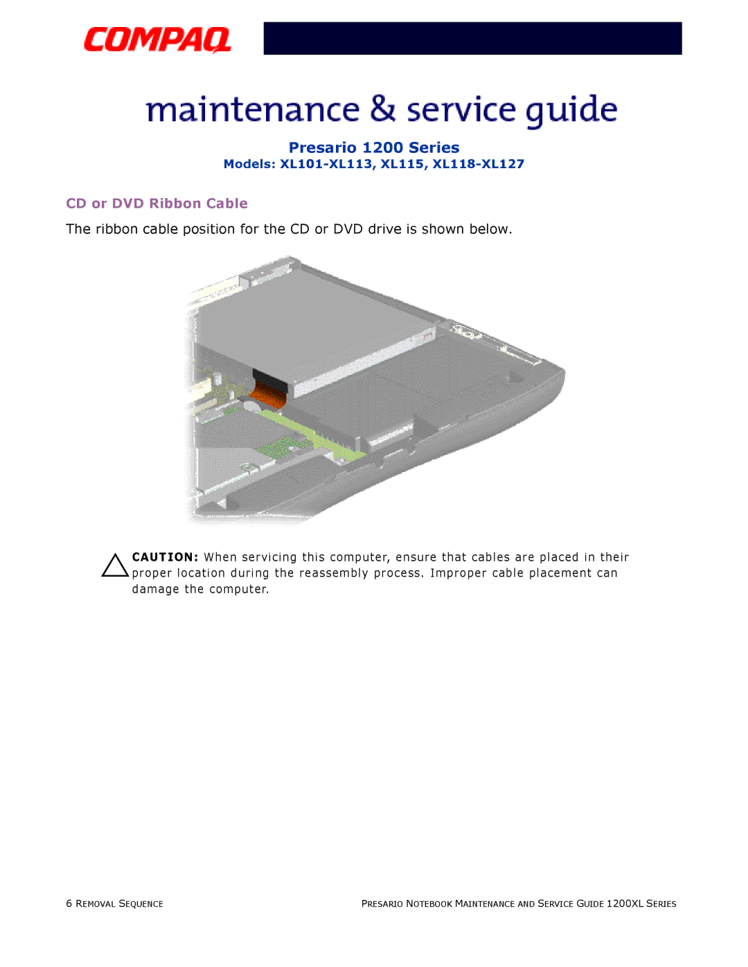 Compaq XL101-XL113, XL115, XL118-XL127 manual CD or DVD Ribbon Cable 