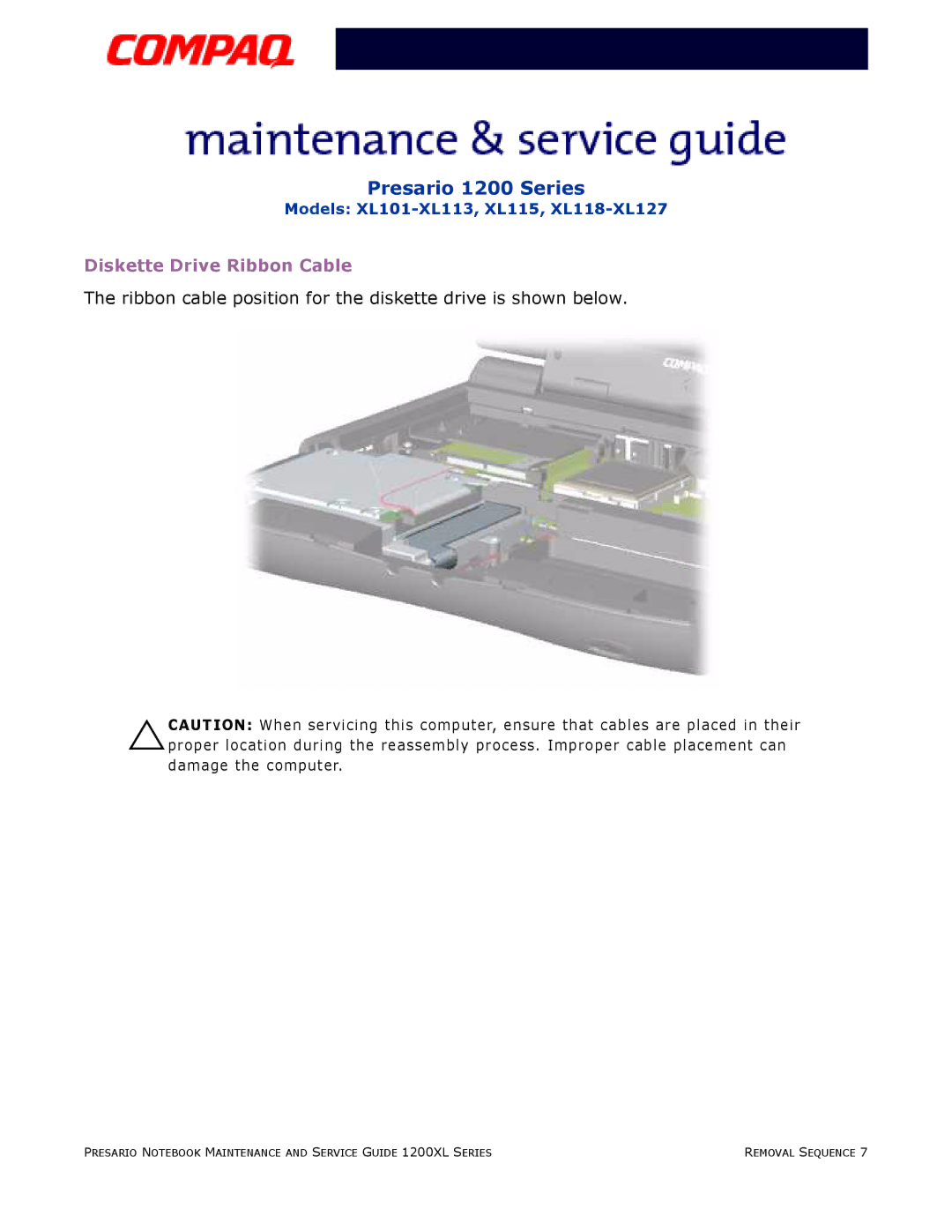 Compaq XL115, XL118-XL127, XL101-XL113 manual Diskette Drive Ribbon Cable 