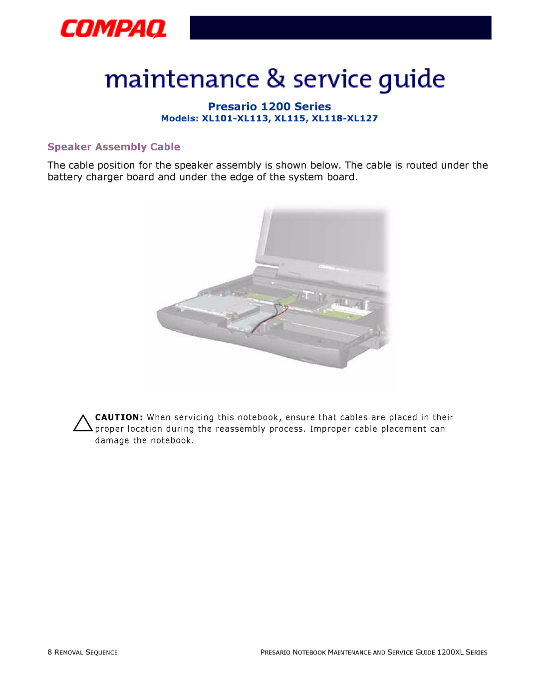 Compaq XL118-XL127, XL115, XL101-XL113 manual Speaker Assembly Cable 