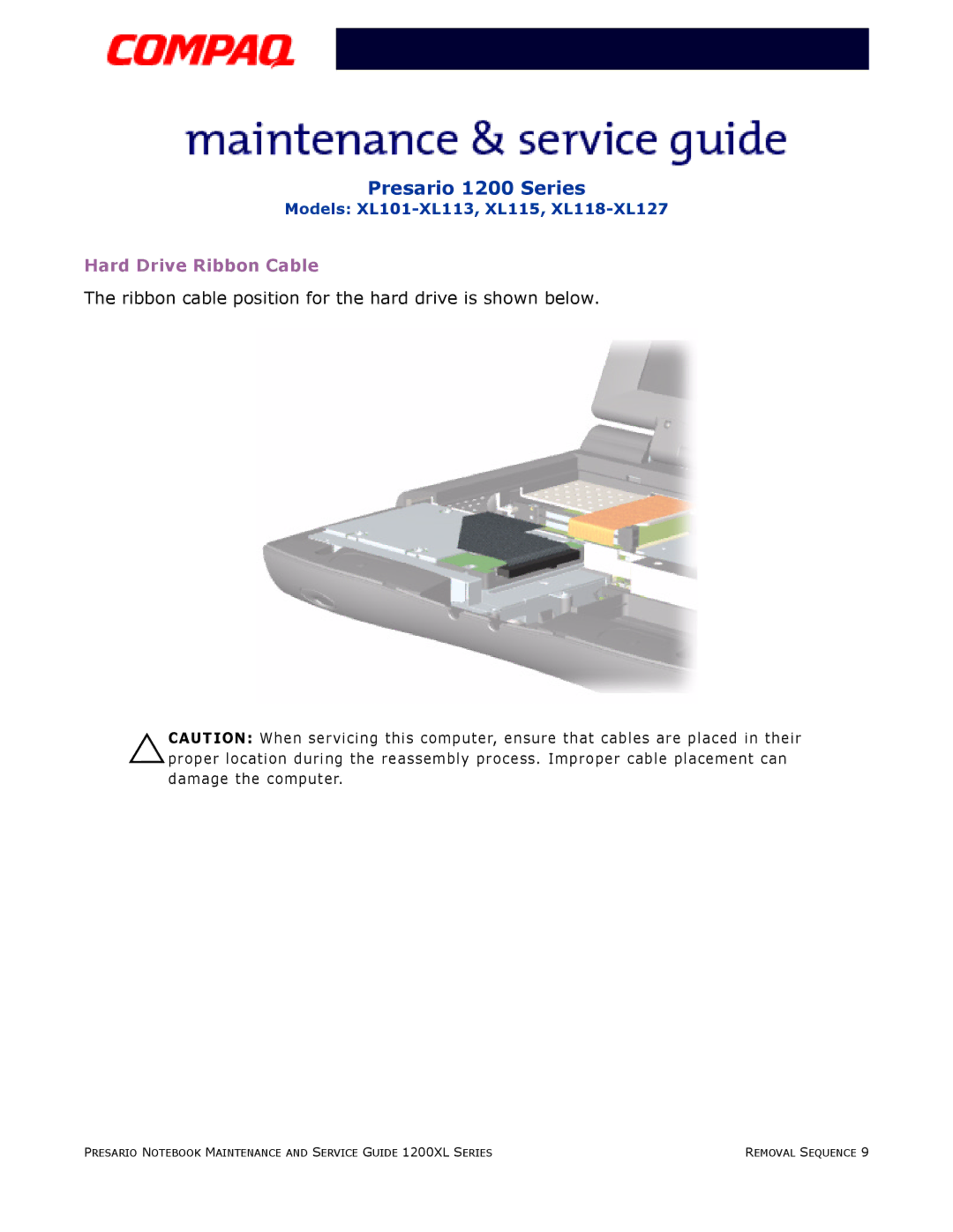 Compaq XL101-XL113, XL115, XL118-XL127 manual Hard Drive Ribbon Cable 