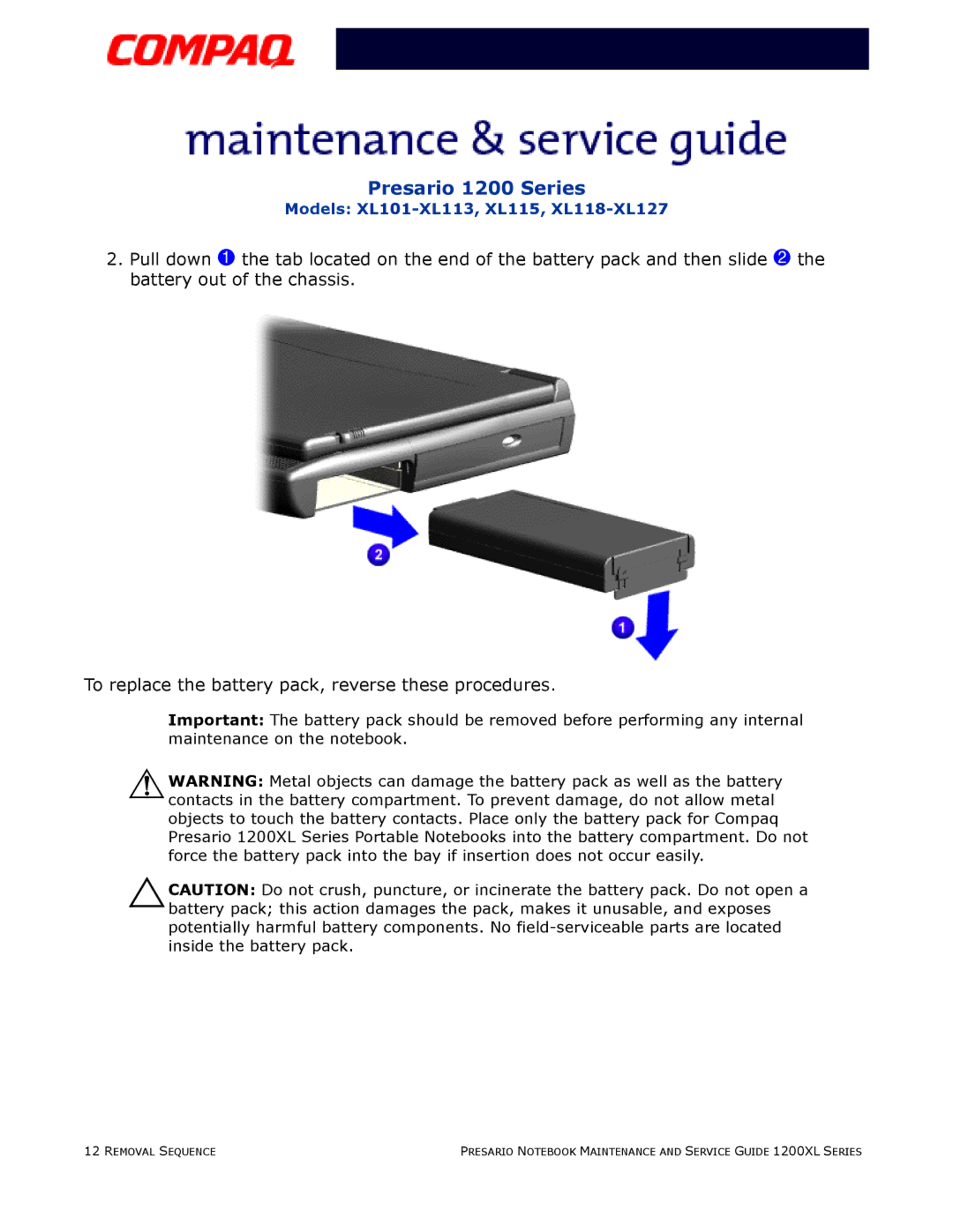 Compaq XL101-XL113, XL115, XL118-XL127 manual Presario 1200 Series 