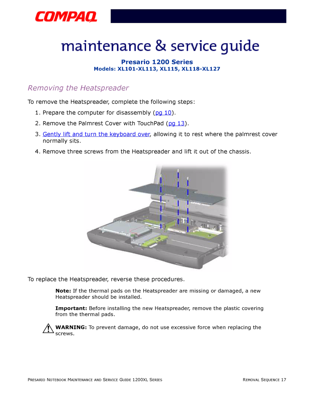 Compaq XL118-XL127, XL115, XL101-XL113 manual Removing the Heatspreader 