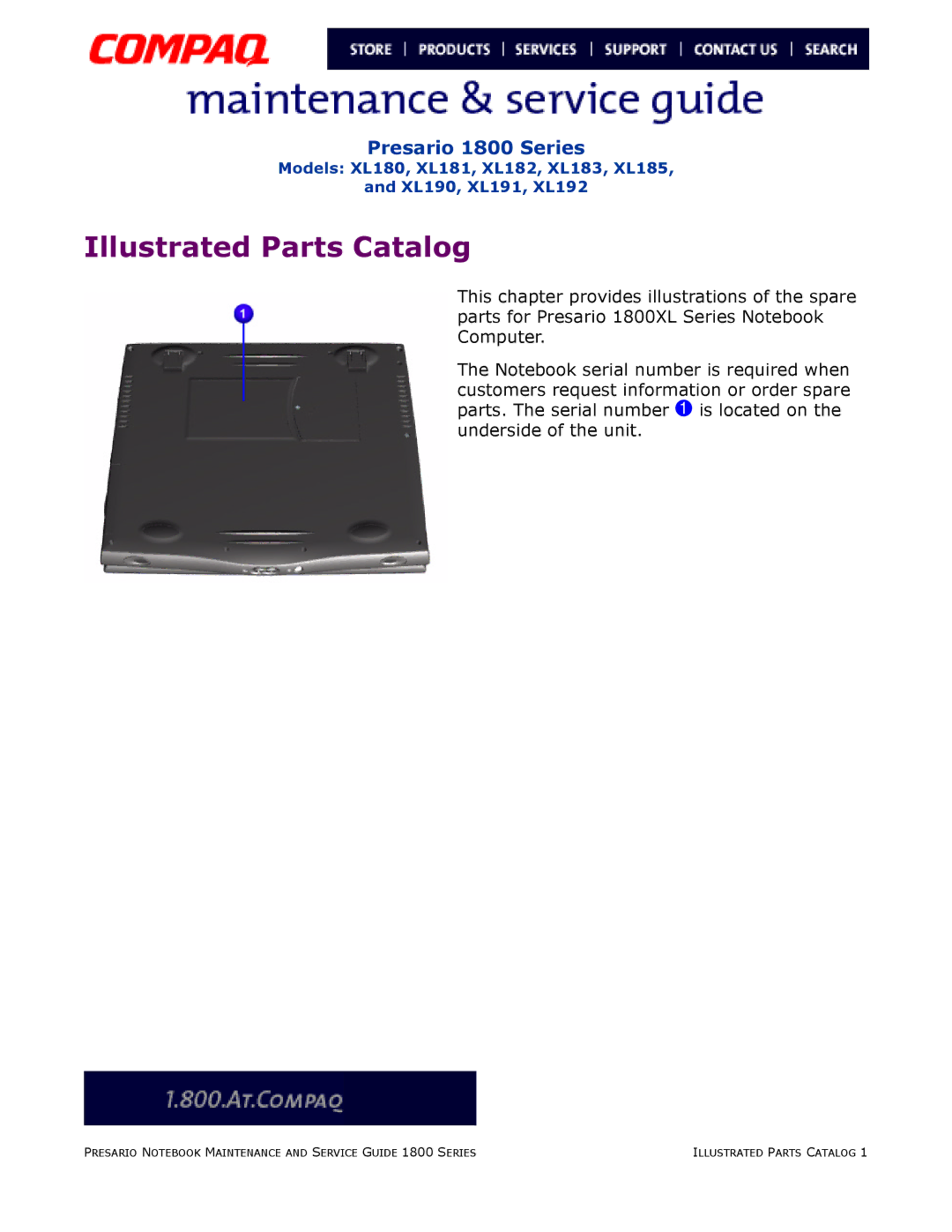 Compaq XL185, XL190, XL180, XL191, XL192, XL183, XL181, XL182 specifications Illustrated Parts Catalog 