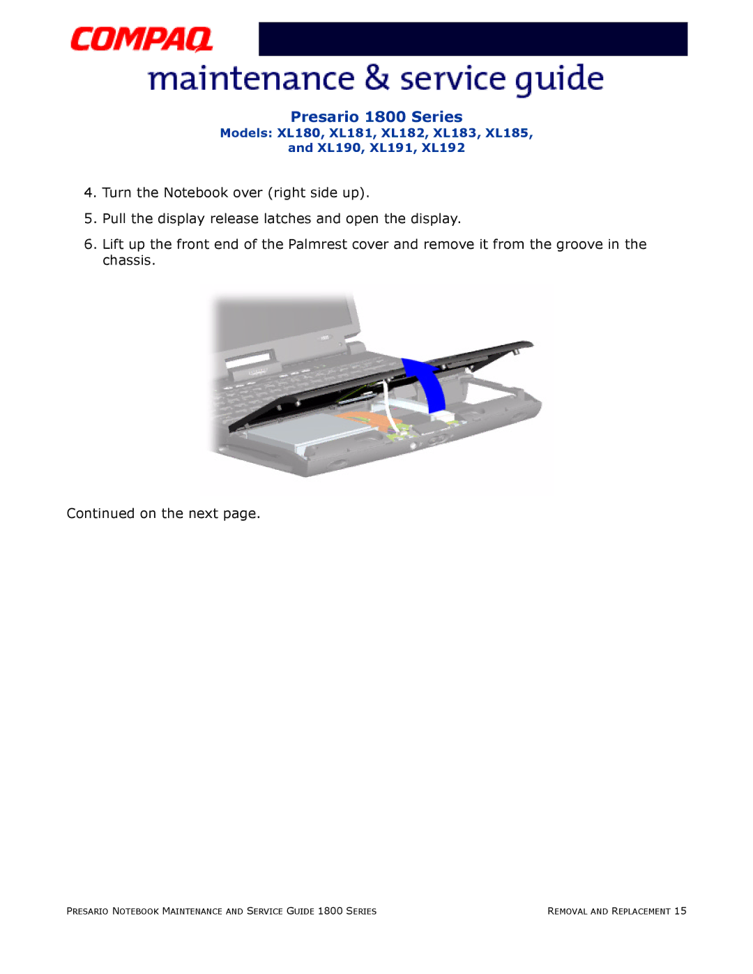 Compaq XL183, XL190, XL180, XL191, XL192, XL181, XL185, XL182 specifications Presario 1800 Series 