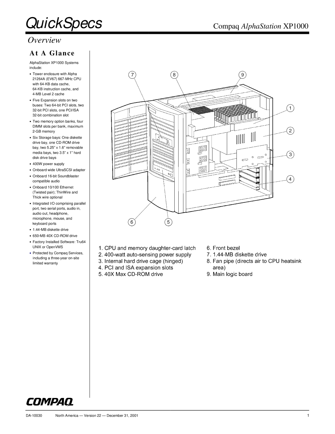 Compaq XP1000 warranty QuickSpecs, Overview 