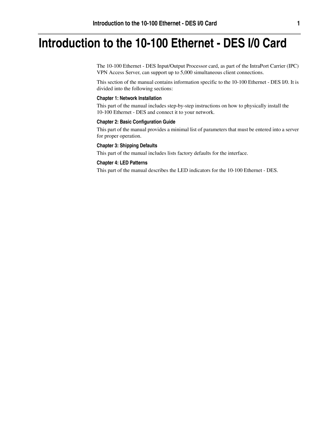 Compatible Systems 10/100 manual Introduction to the 10-100 Ethernet DES I/0 Card 