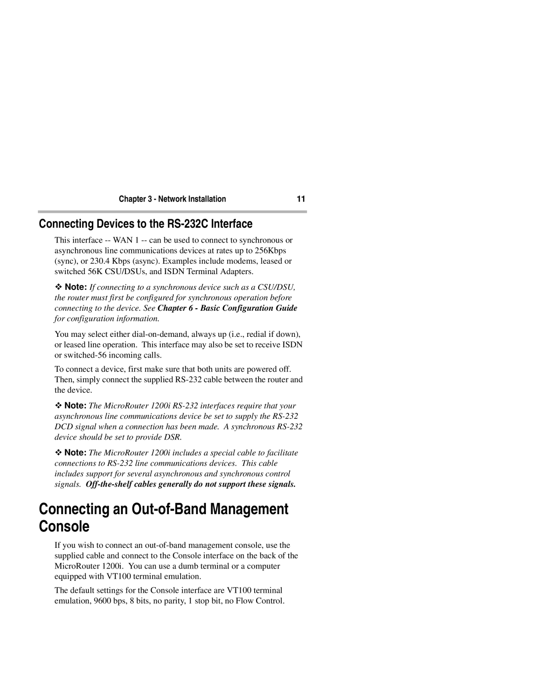 Compatible Systems 1200i manual Connecting an Out-of-Band Management Console, Connecting Devices to the RS-232C Interface 