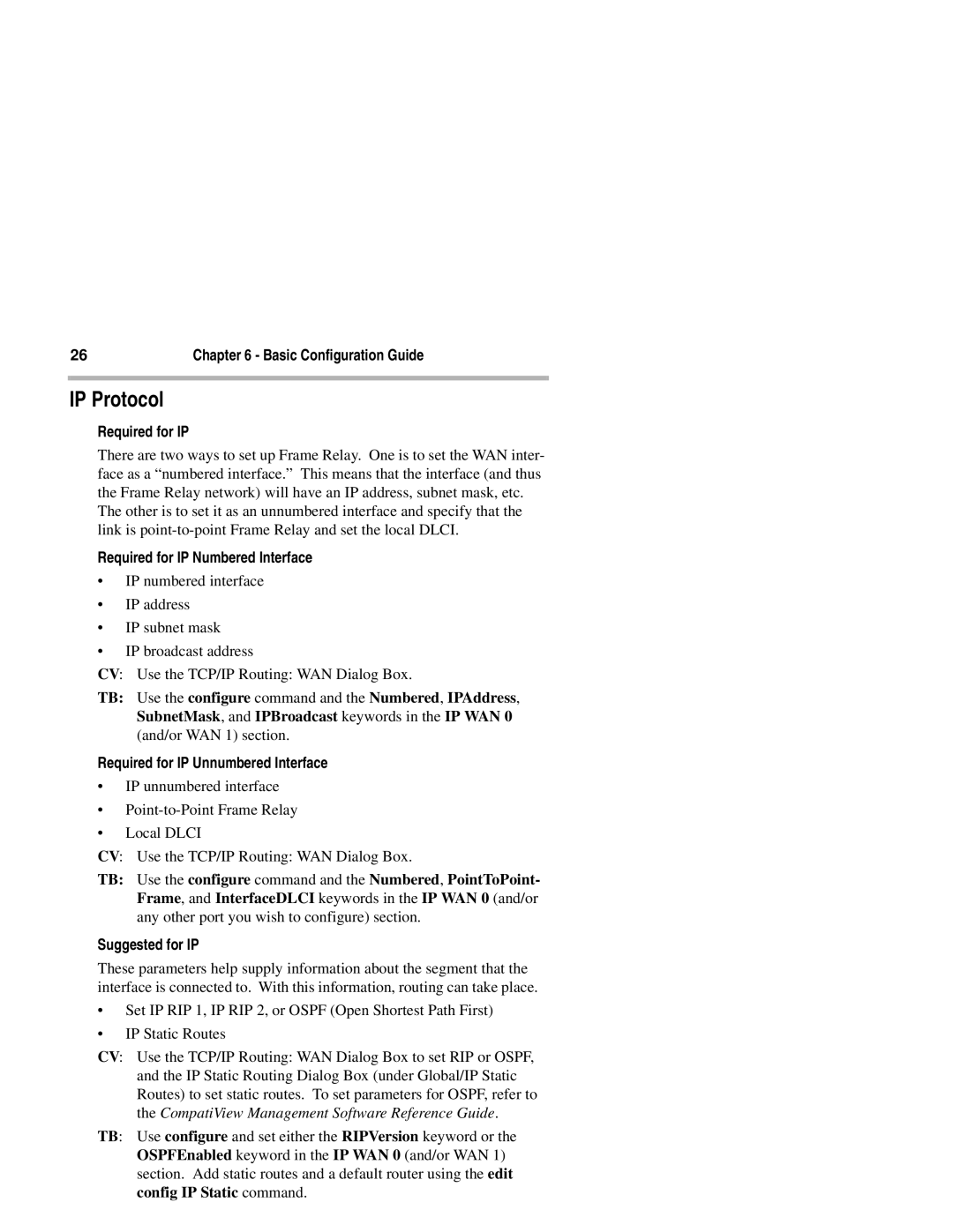 Compatible Systems 1200i manual Required for IP Numbered Interface, Required for IP Unnumbered Interface 