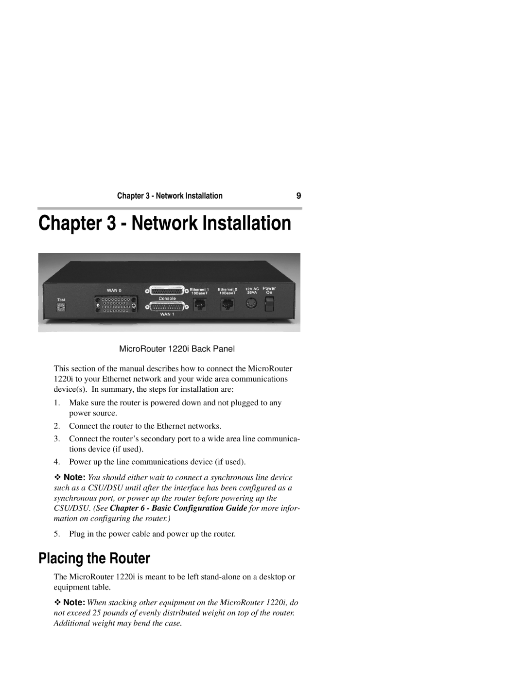 Compatible Systems 1220I manual Network Installation, Placing the Router 