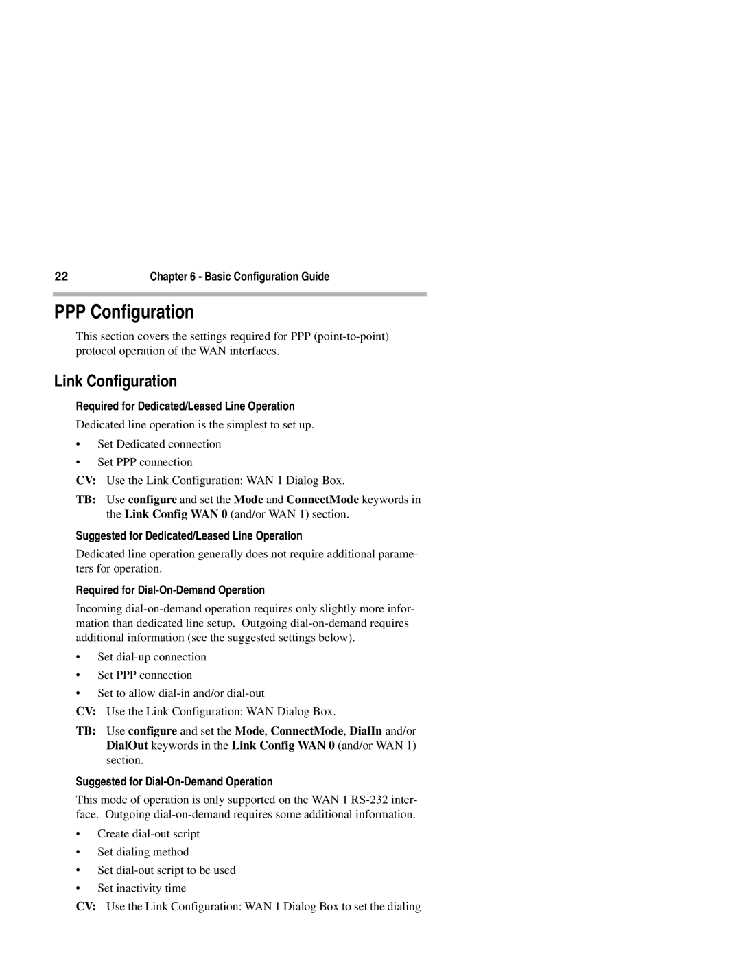 Compatible Systems 1220I manual Link Configuration, Required for Dedicated/Leased Line Operation 