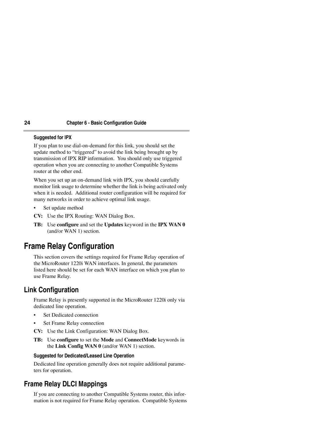 Compatible Systems 1220I manual Frame Relay Configuration, Frame Relay Dlci Mappings 