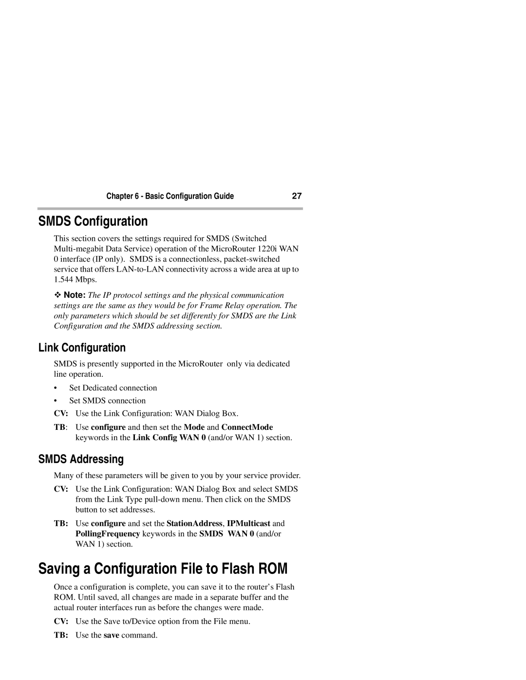 Compatible Systems 1220I manual Saving a Configuration File to Flash ROM, Smds Addressing 