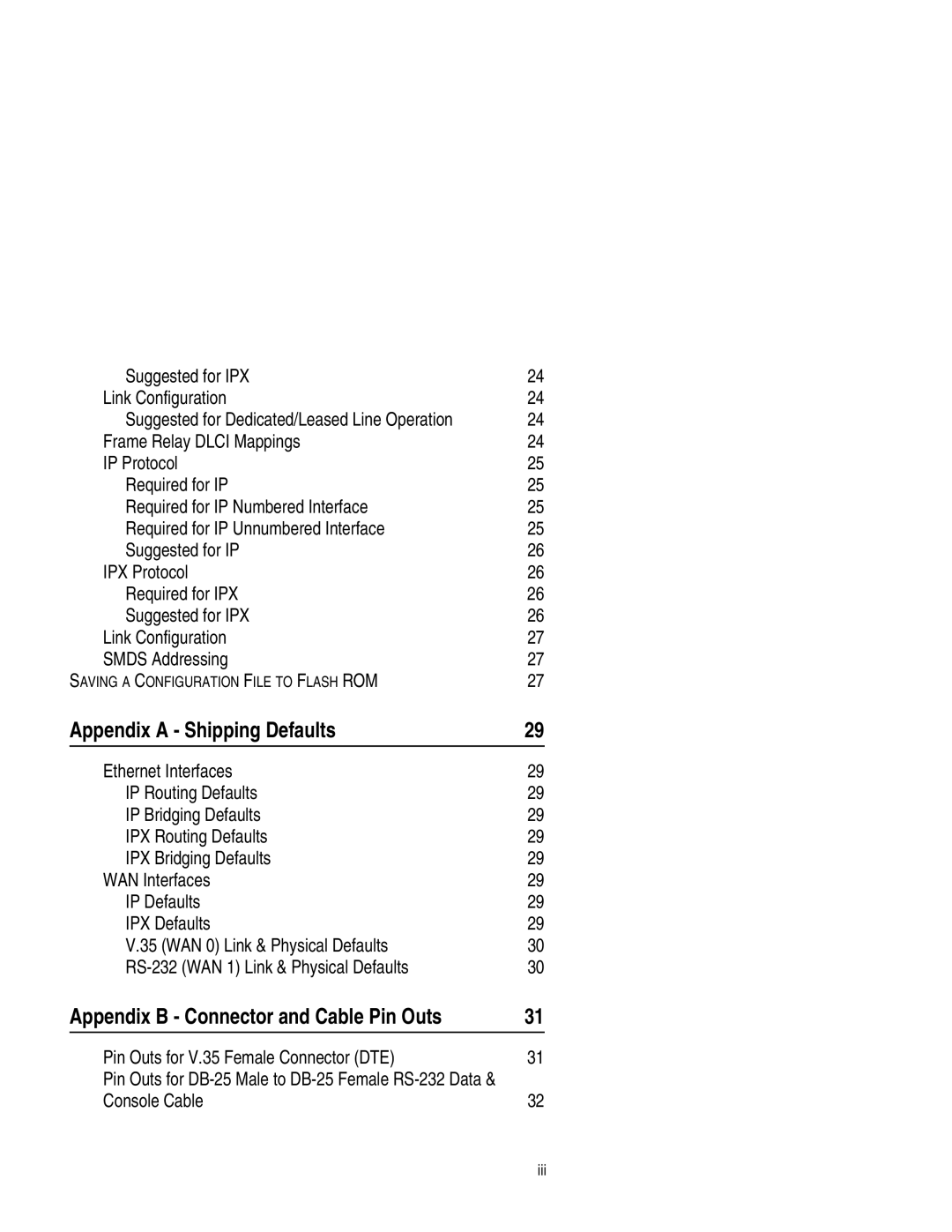 Compatible Systems 1220I manual Appendix a Shipping Defaults, Appendix B Connector and Cable Pin Outs 