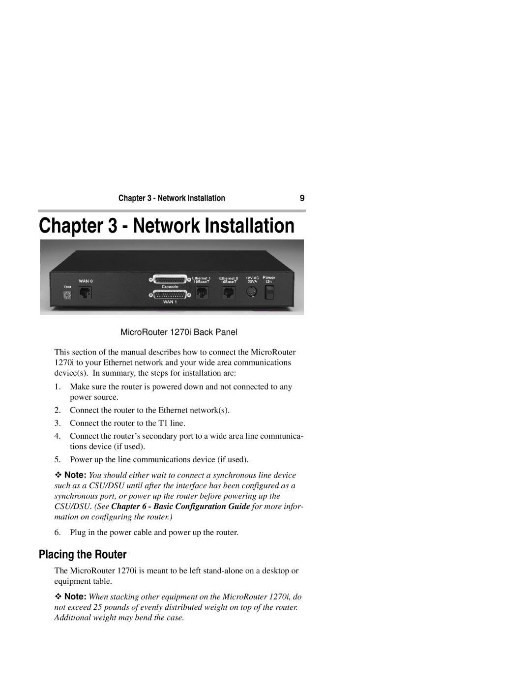 Compatible Systems 1270i manual Network Installation, Placing the Router 