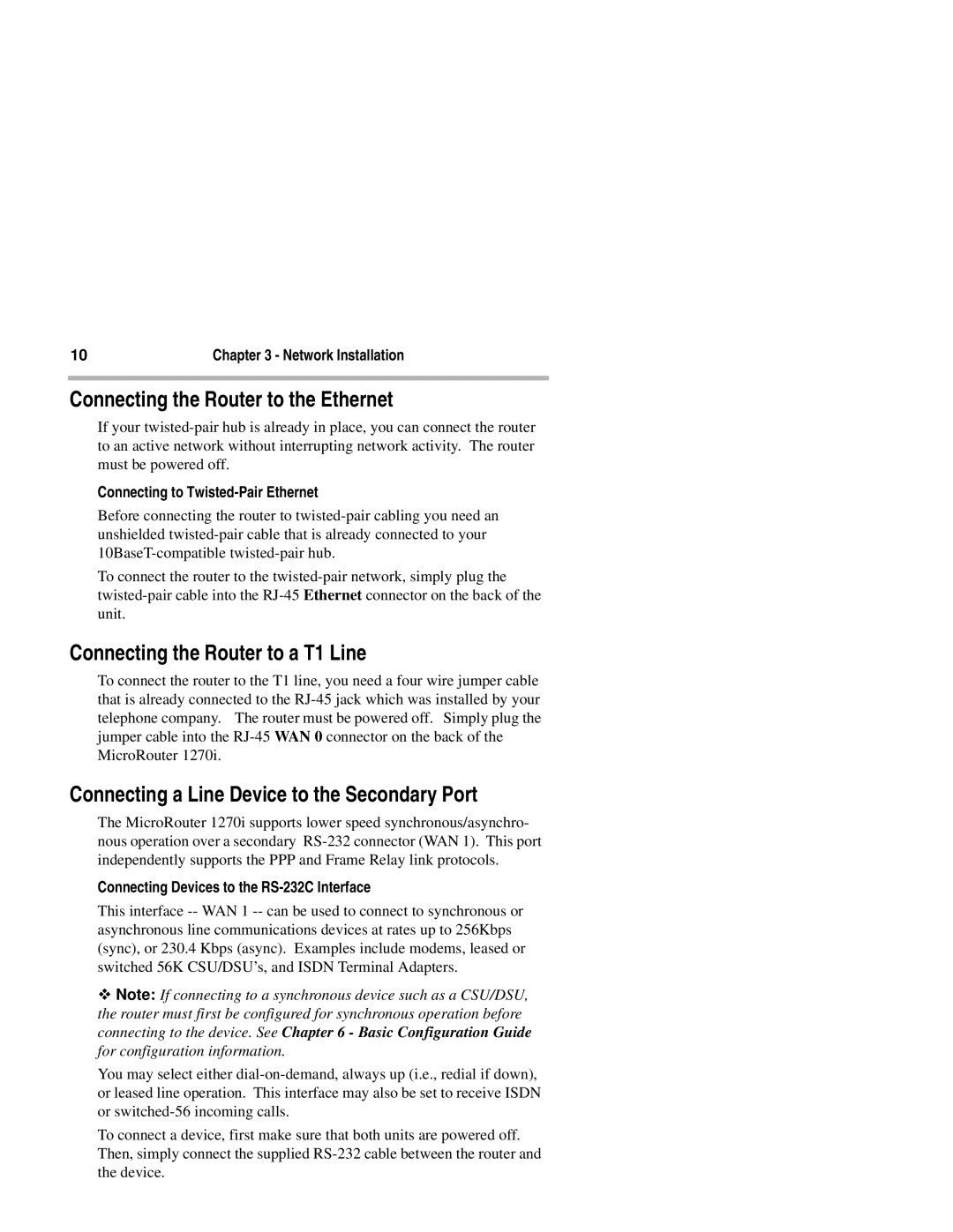 Compatible Systems 1270i manual Connecting the Router to the Ethernet, Connecting the Router to a T1 Line 